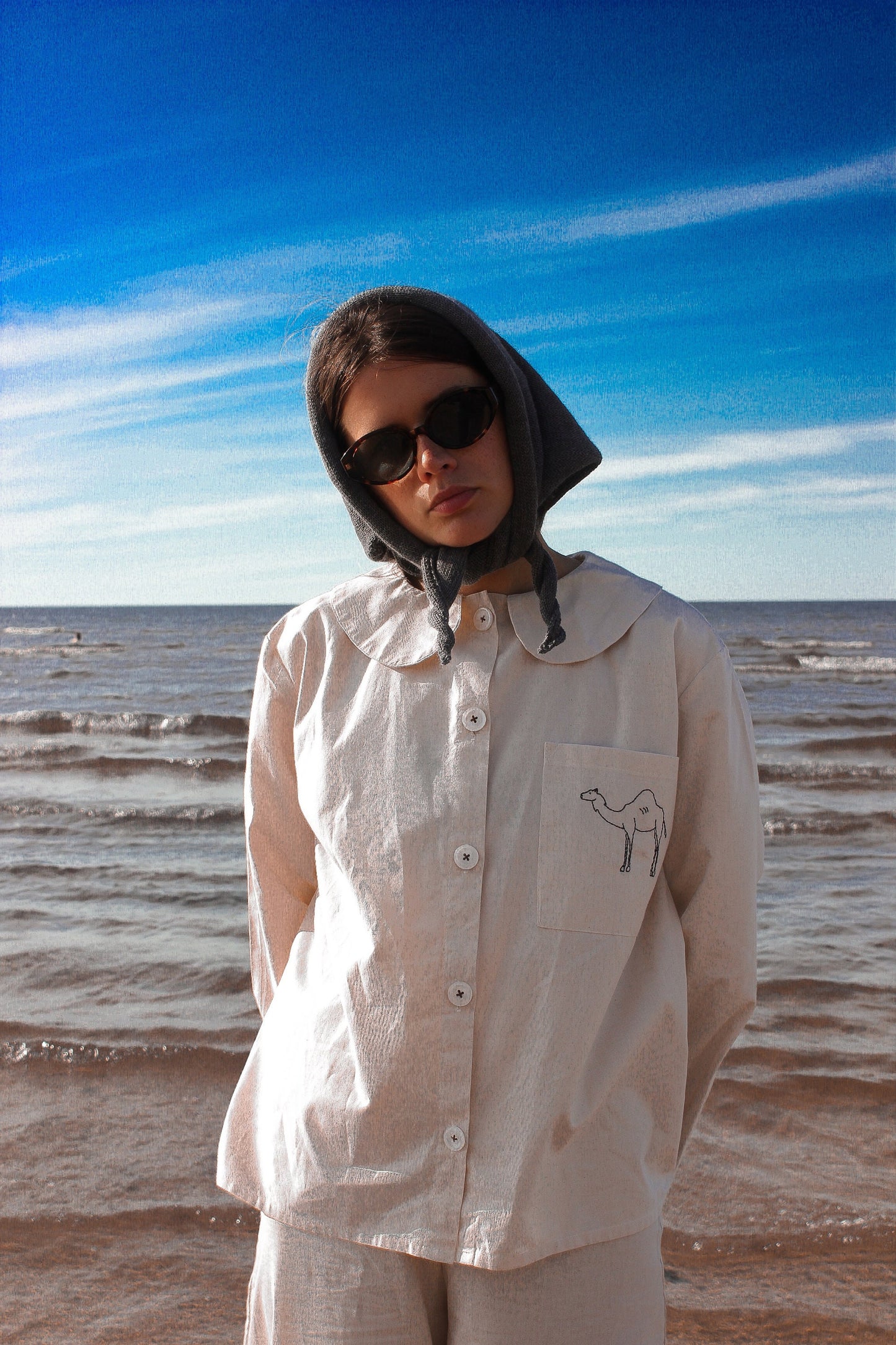 Handcrafted headscarf in Charcoal Grey