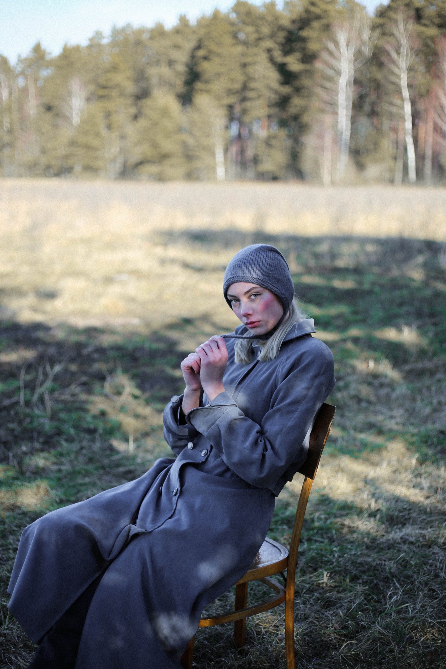 Hand-knitted Adult Bow Tie Bonnet hat in gray