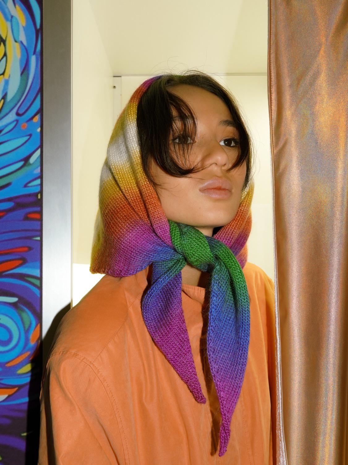 Hand - knitted Random Spectrum Mohair  Headscarf