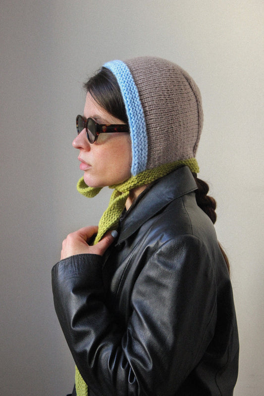 Hand - Knitted Multi Pastele Chunky Bow Tie Bonnet Hat