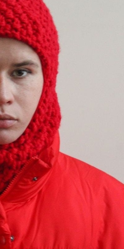 Hand knitted Chunky balaclava ski mask in scarlet red