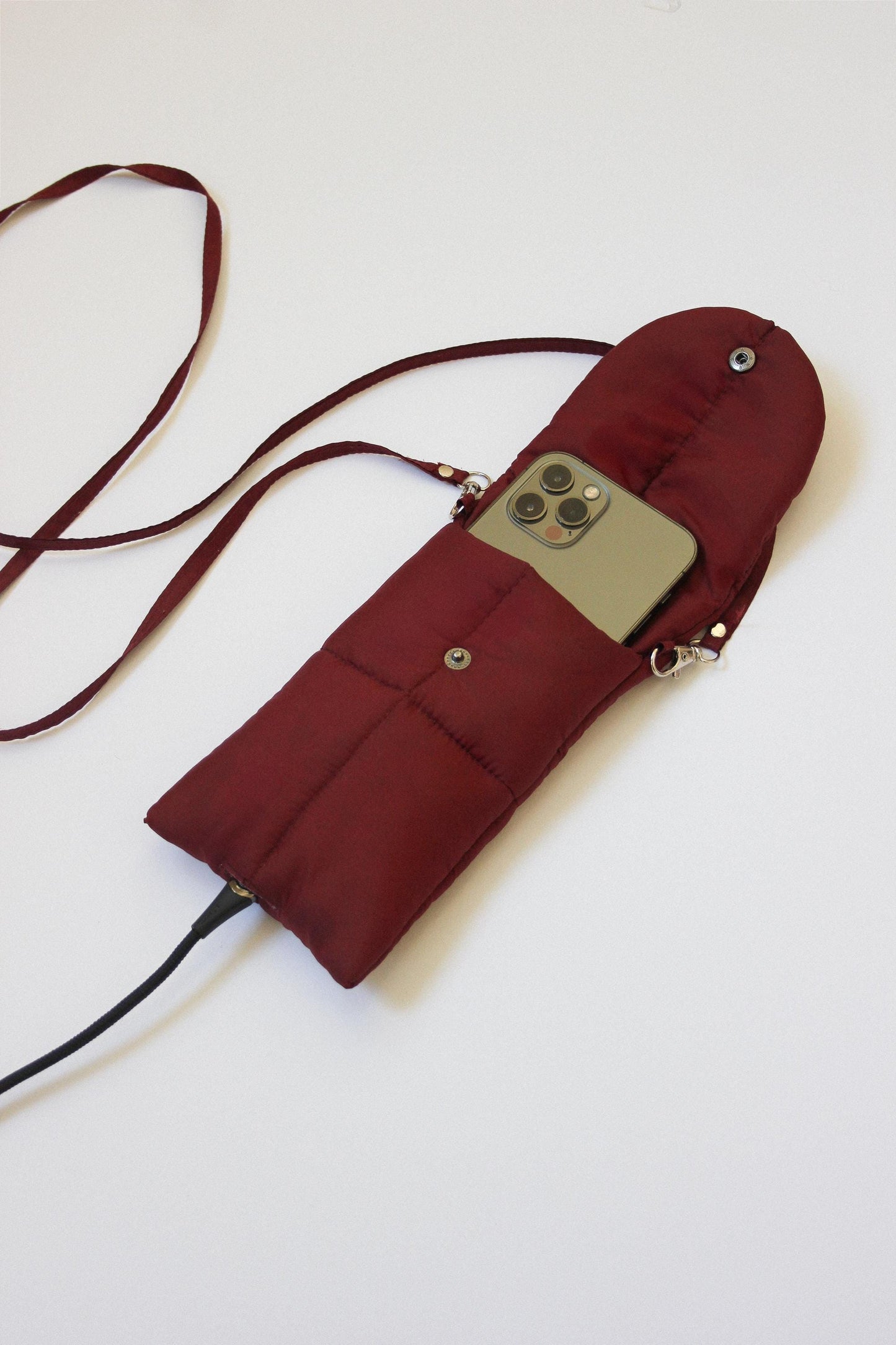 Pillow Puffer Phone pouch in Burgundy, Puffy Crossbody Phone Bag,Waterproof Padded Case with Strap,Hands-Free Pouch,Travel Gift for Her