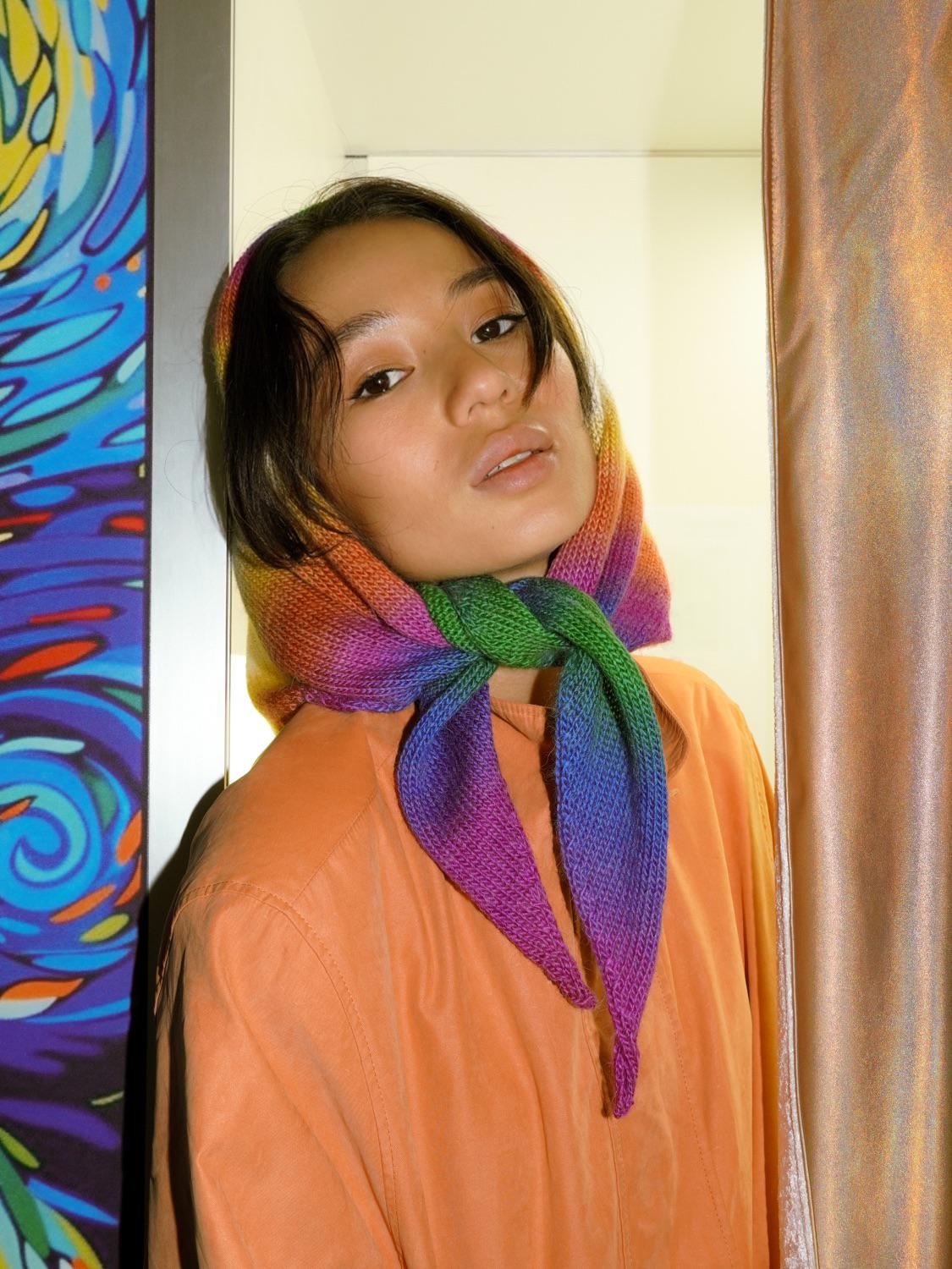 Hand - knitted Random Spectrum Mohair  Headscarf