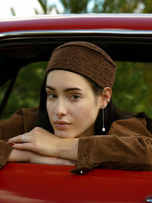 Crochet Merino Mohair Pillbox in Brown