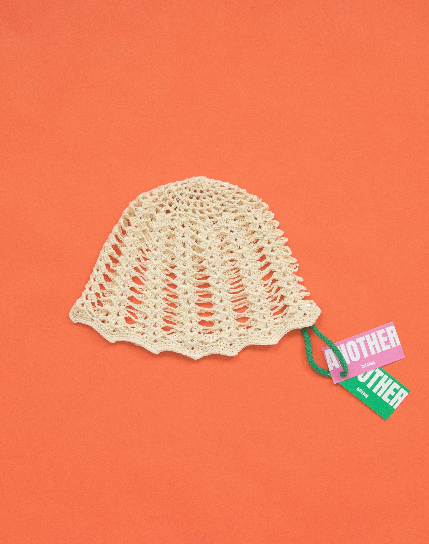 Premium Cotton Mesh Crochet Hat in Ivory With Sequins