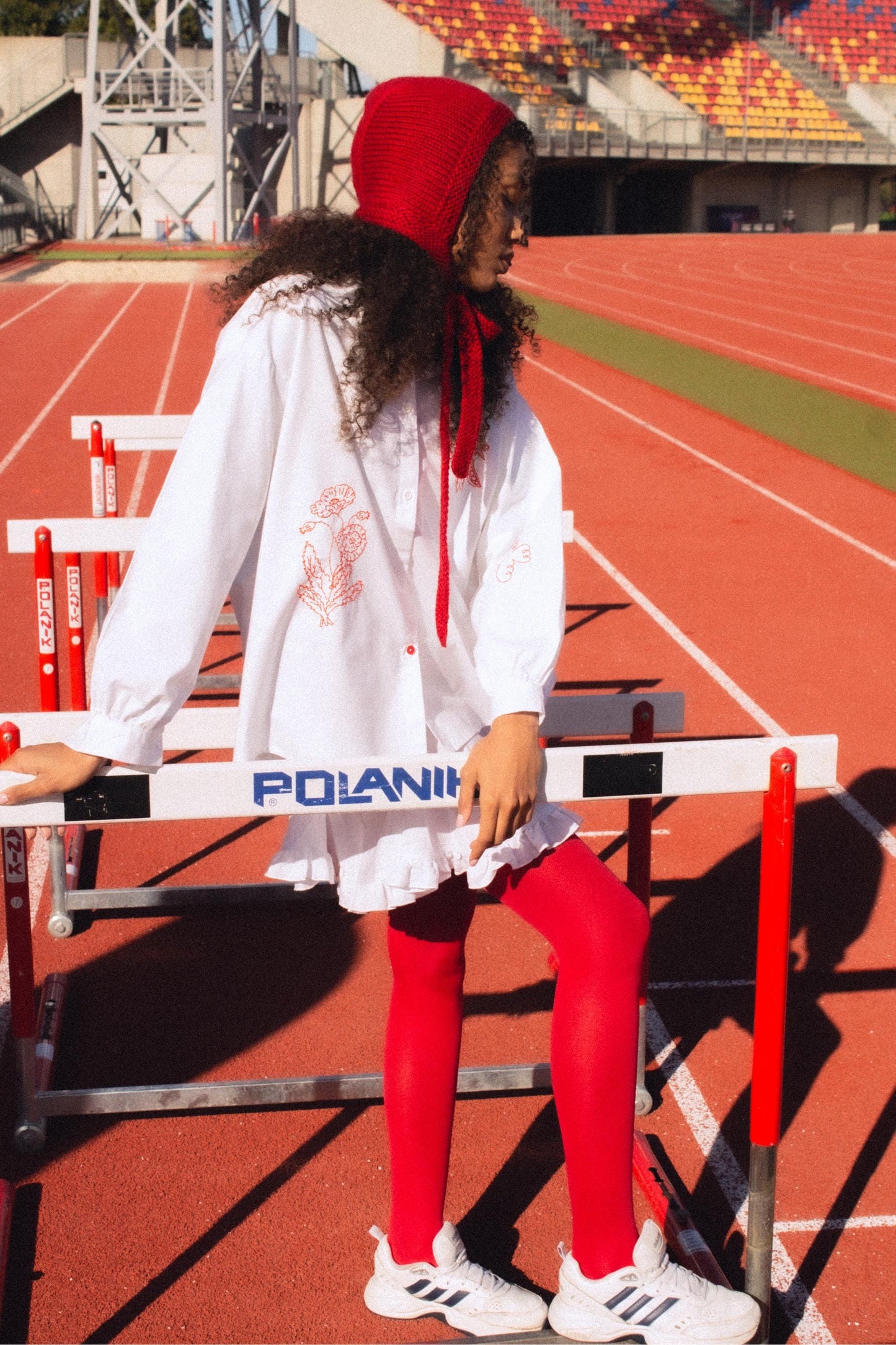 Hand - knitted Adult Bow Tie Mohair Bonnet in Red