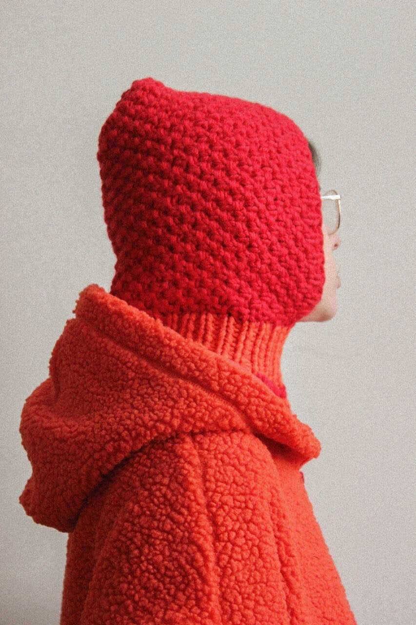 Balaclava Woolen Chunky hat in red and orange ,mango socky balaclava knit beanie,knit helmet,knit hat,crochet balaclava, knitted hood