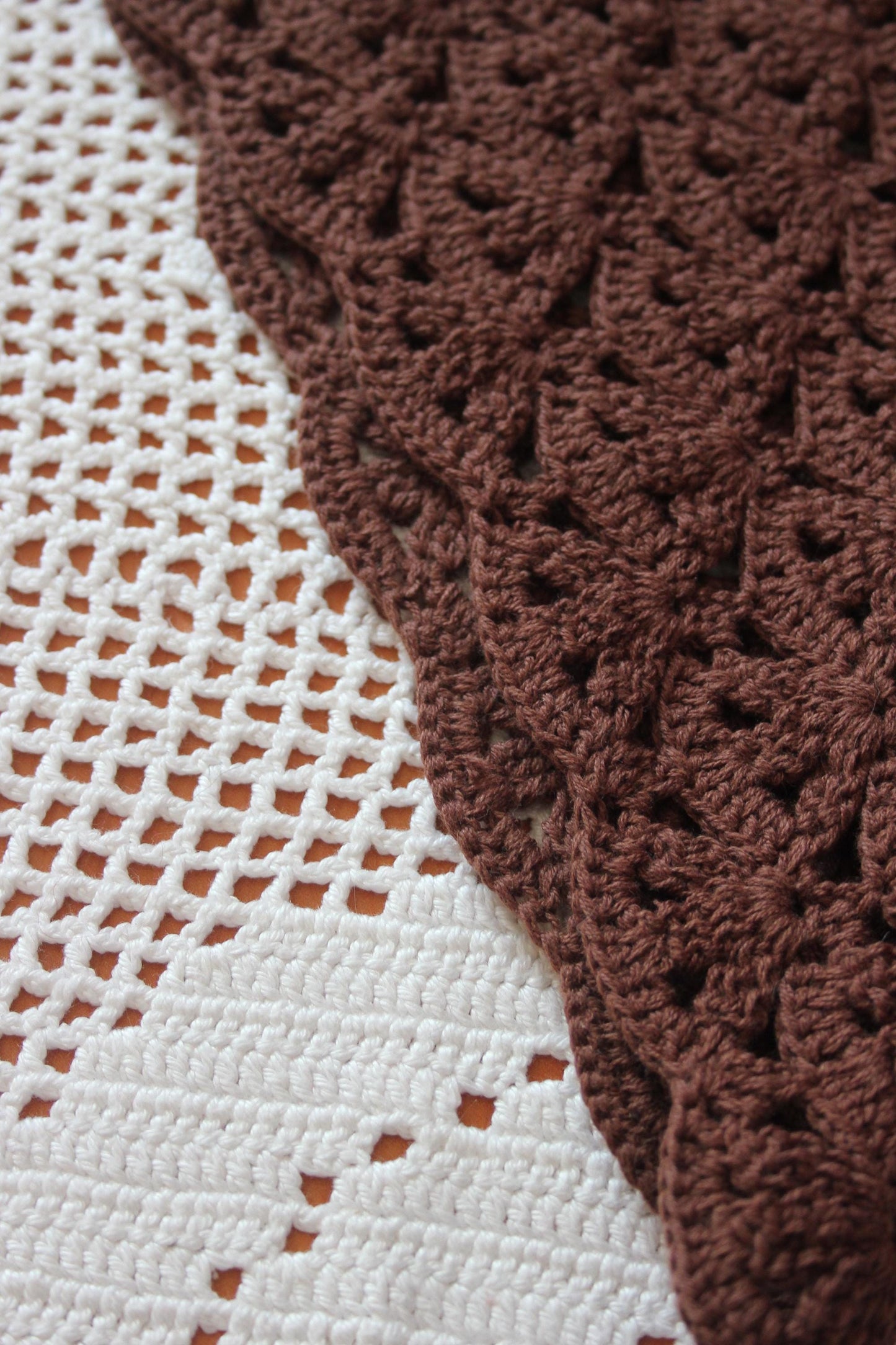 Crochet Premium Cotton Shell & Lace Stitch Headscarf in Brown