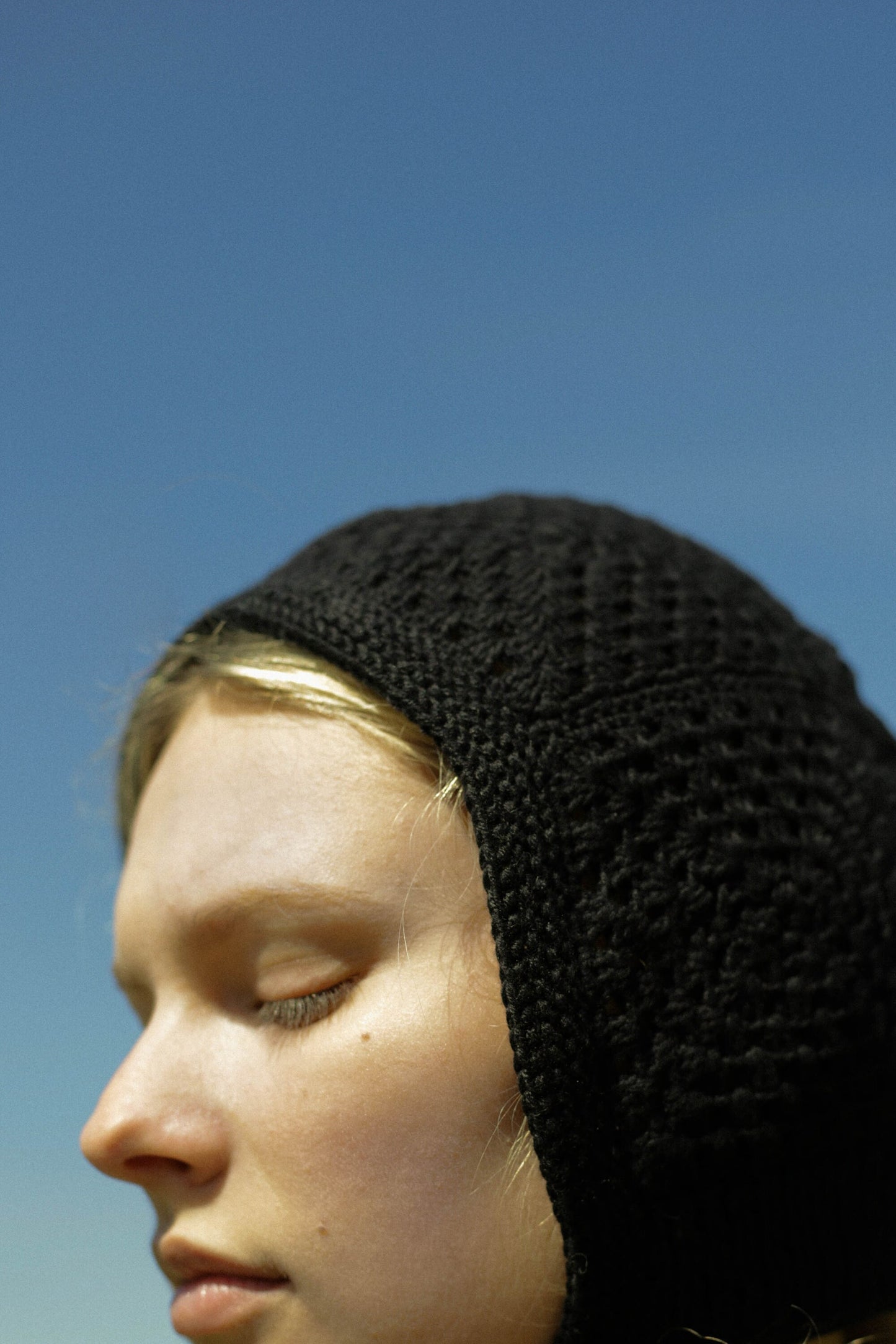 Patchwork Granny Square Adult Crochet Bow Tie Bonnet in Black