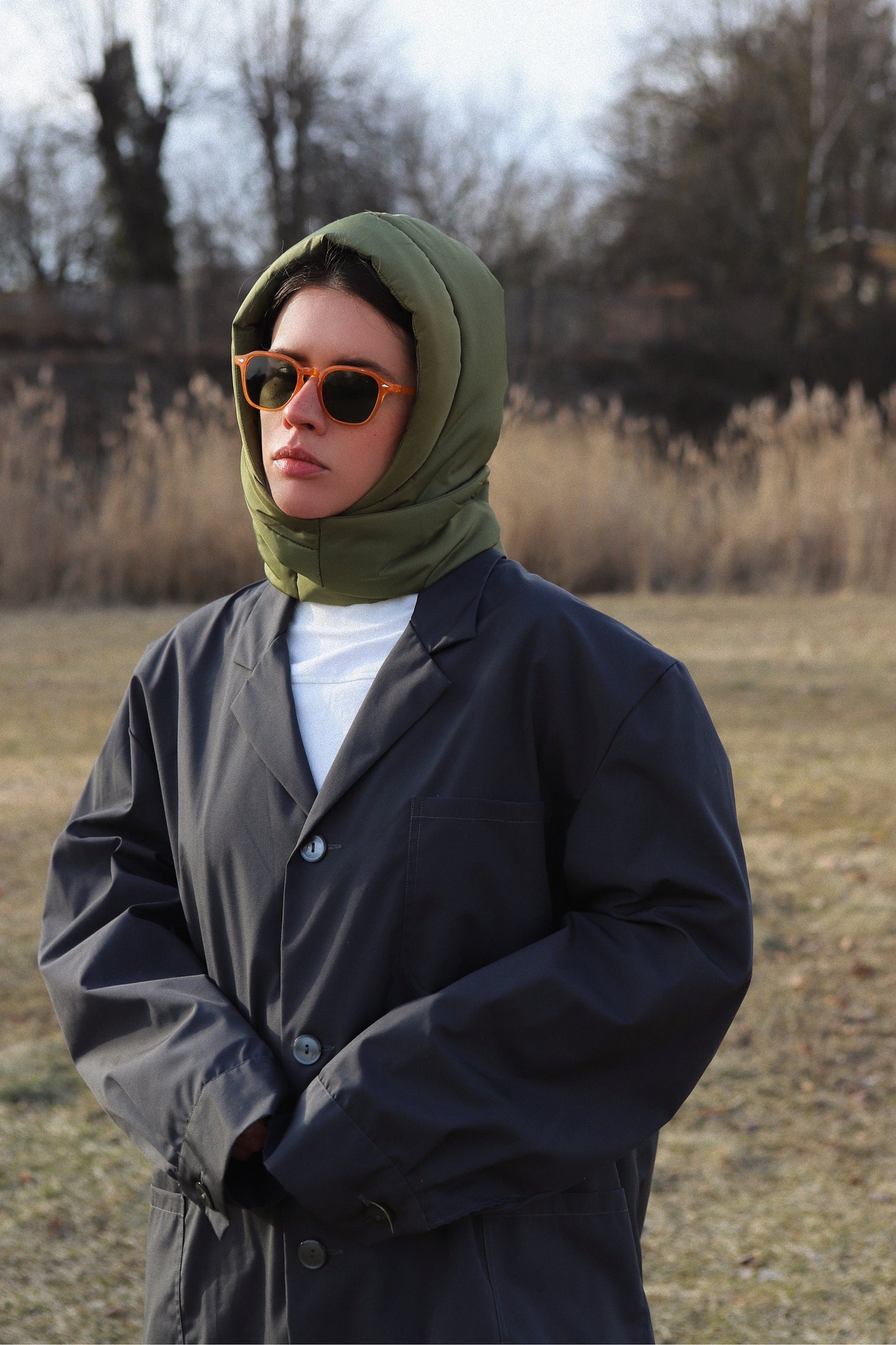 Pillow Puffer Headscarf - Balaclava in Khaki Green