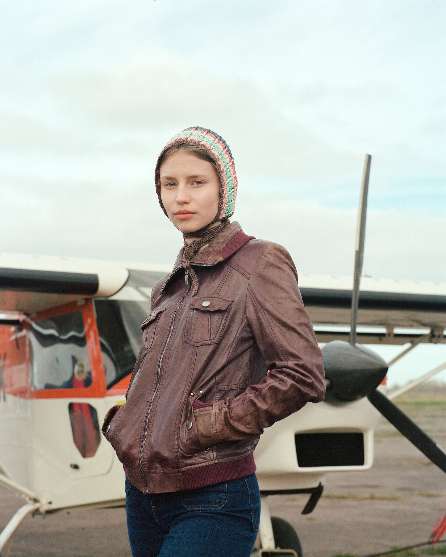 Adult Striped Multi Cotton Crochet Bow Tie Bonnet