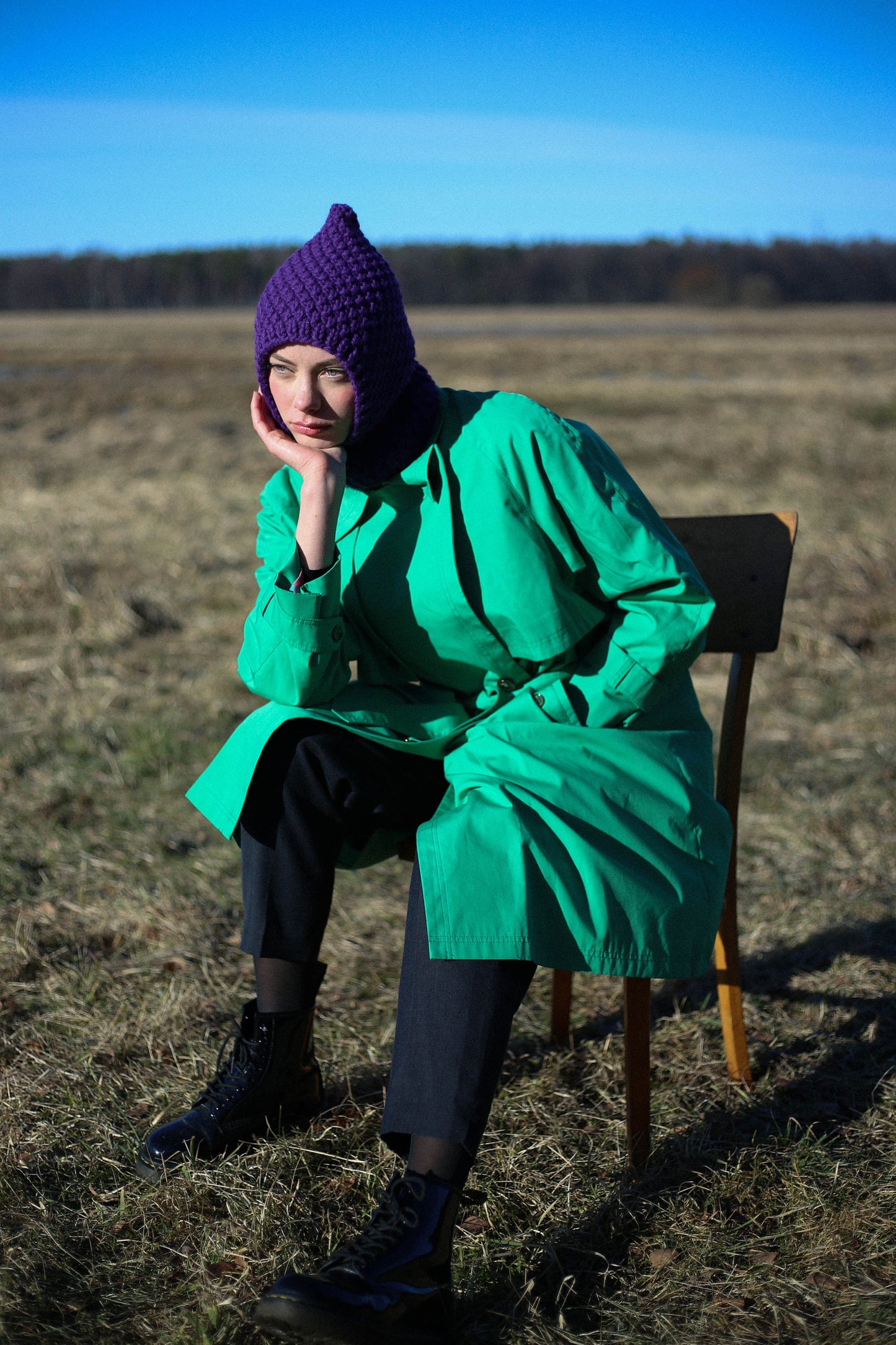 Hand-knitted Chunky balaclava in purple