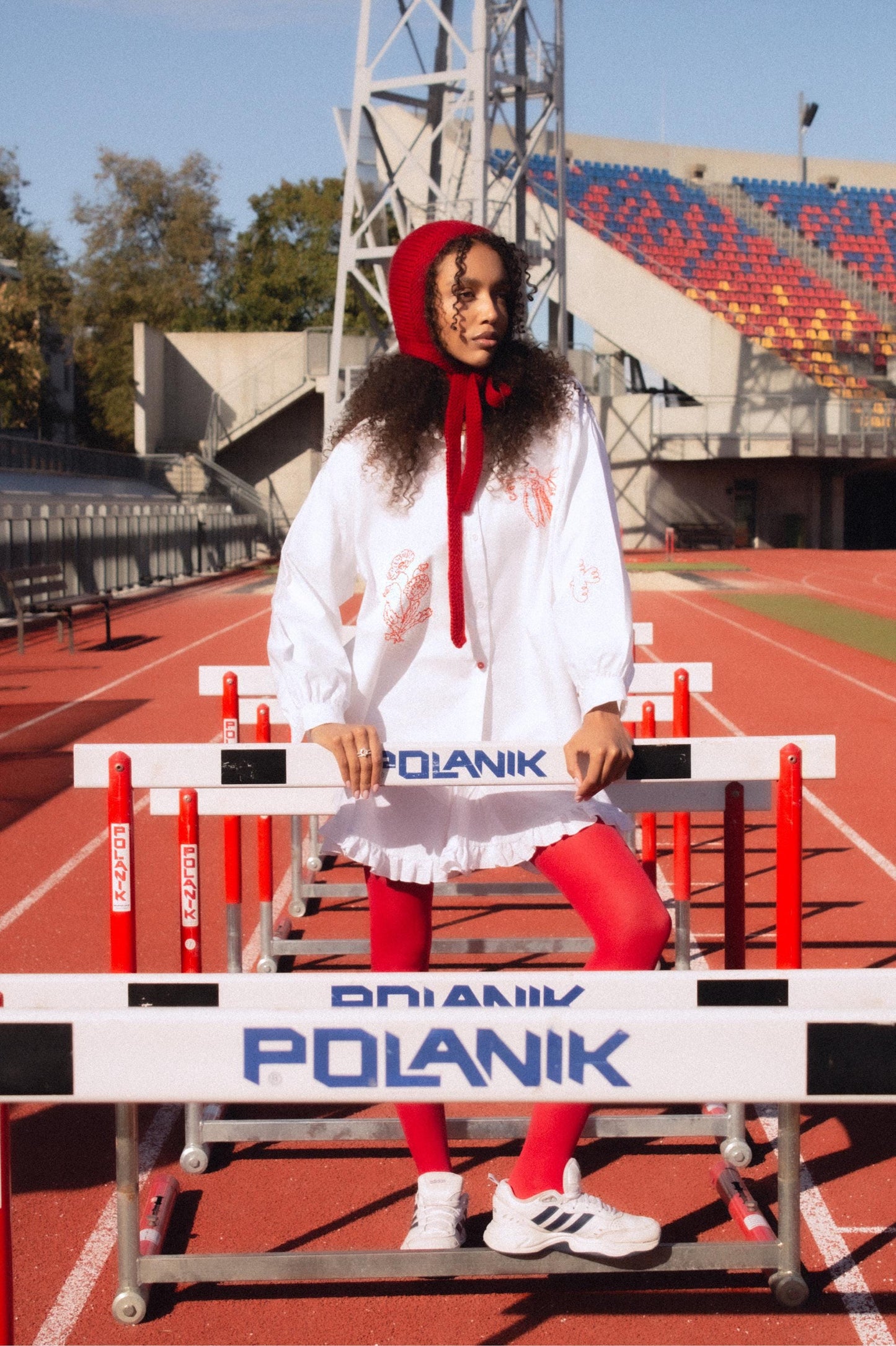 Hand - knitted Adult Bow Tie Mohair Bonnet in Red