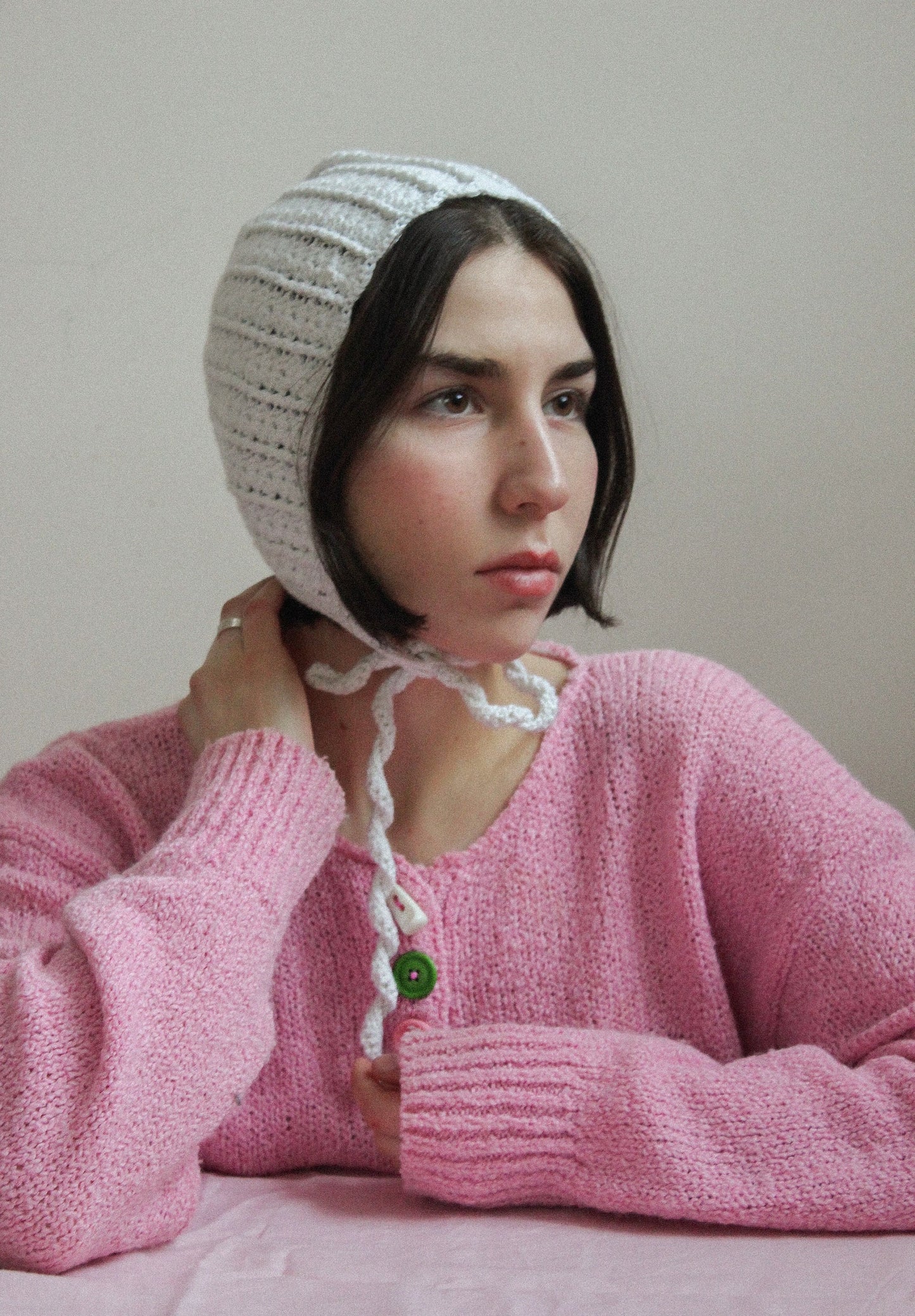 Adult Crochet Bow Tie Bonnet in White