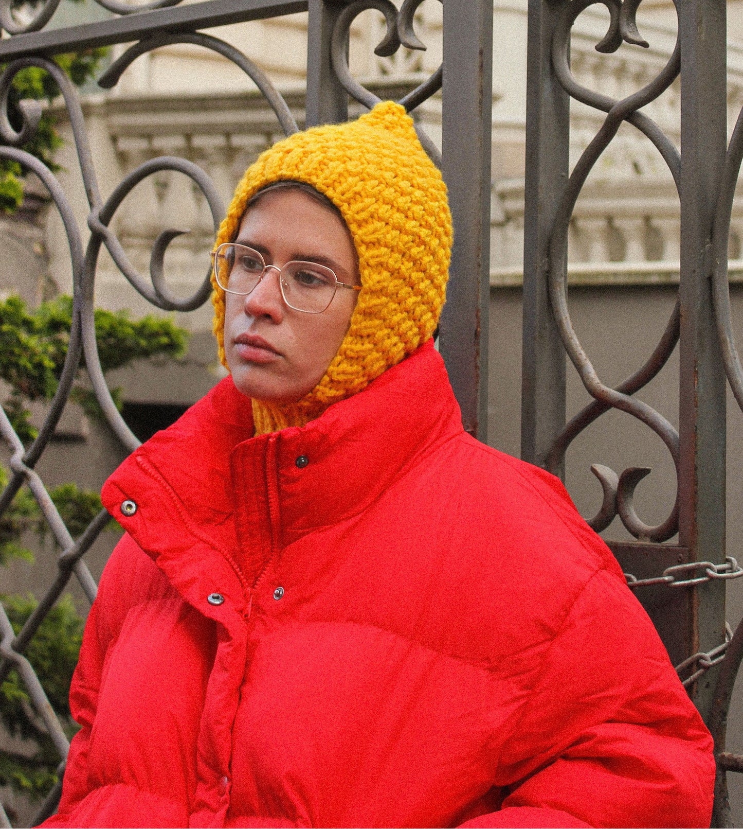 Balaclava Woolen hat in yellow yolk,mango socky balaclava knit beanie,knit helmet,knit hat,crochet balaclava, knitted hood