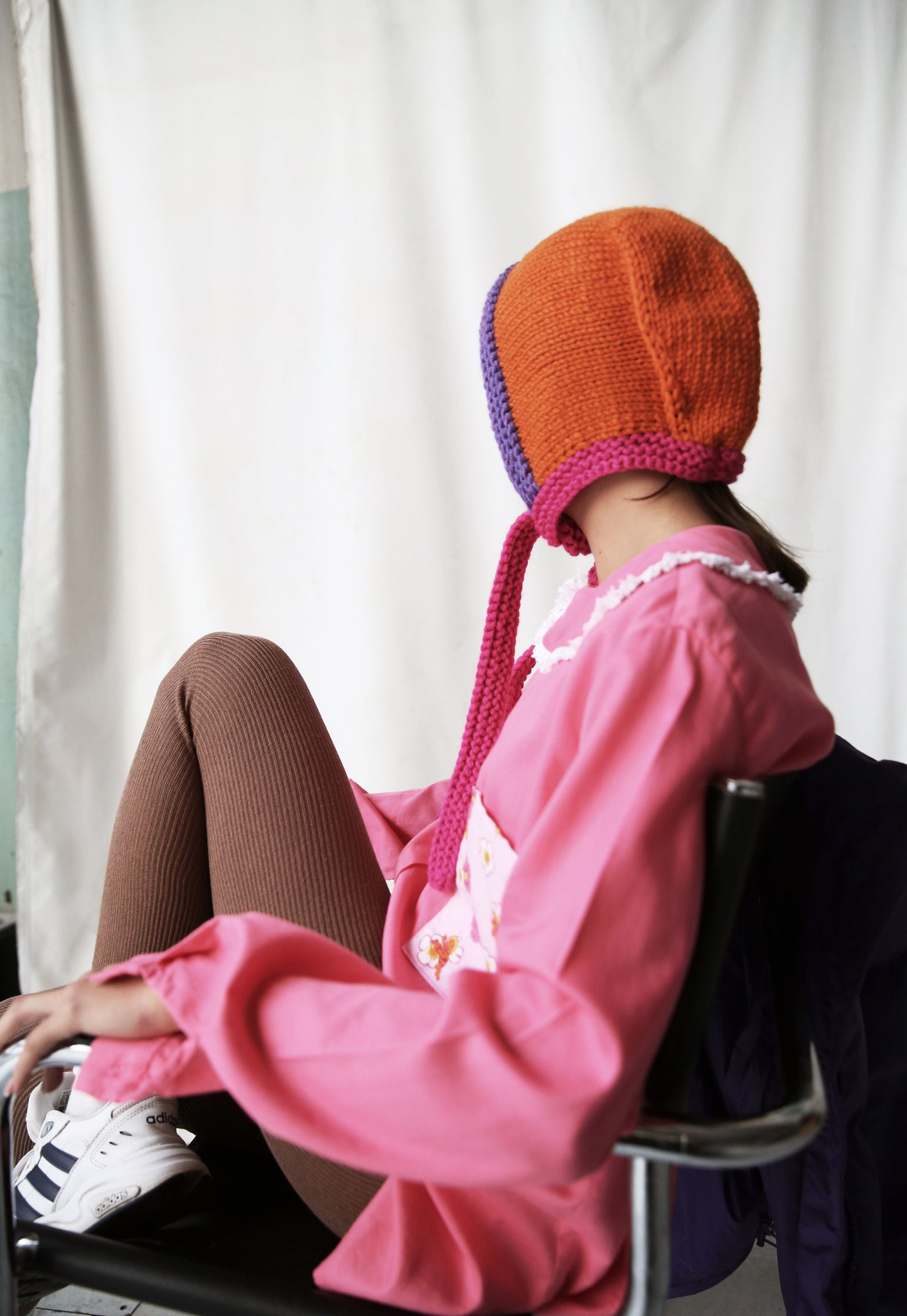 Multicolored Hand-knitted Adult Bow Tie Chunky Bonnet hat