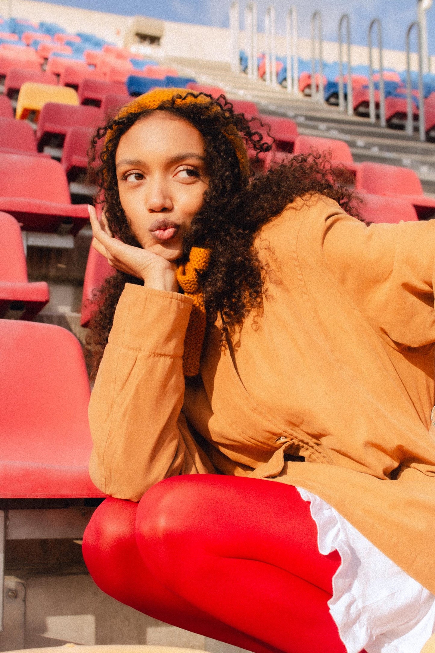 Hand - knitted Adult Bow Tie Mohair Bonnet in Mustard Yellow