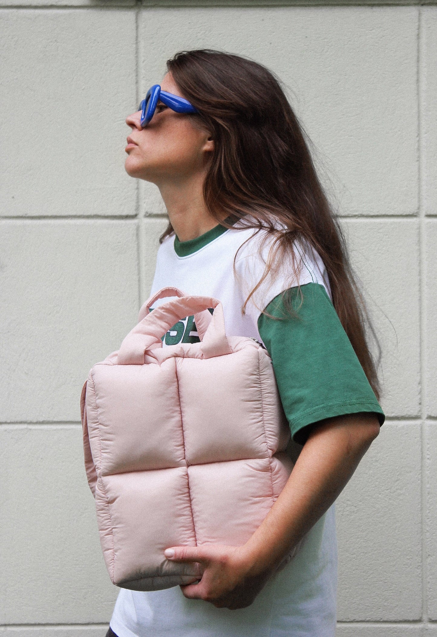 Pillow Puffer Laptop Bag in Light Pink