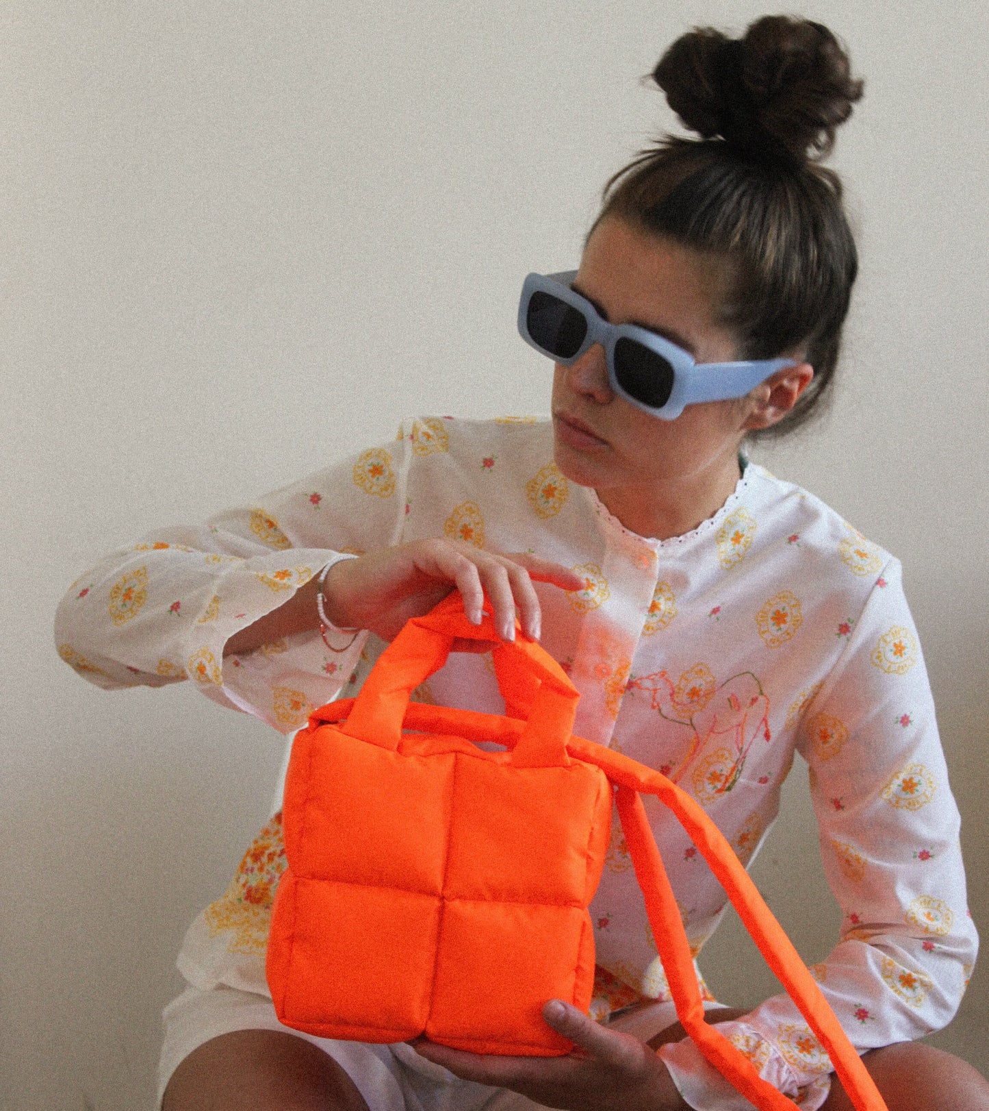 Mini Pillow Puffer Essential bag in Neon Mandarin