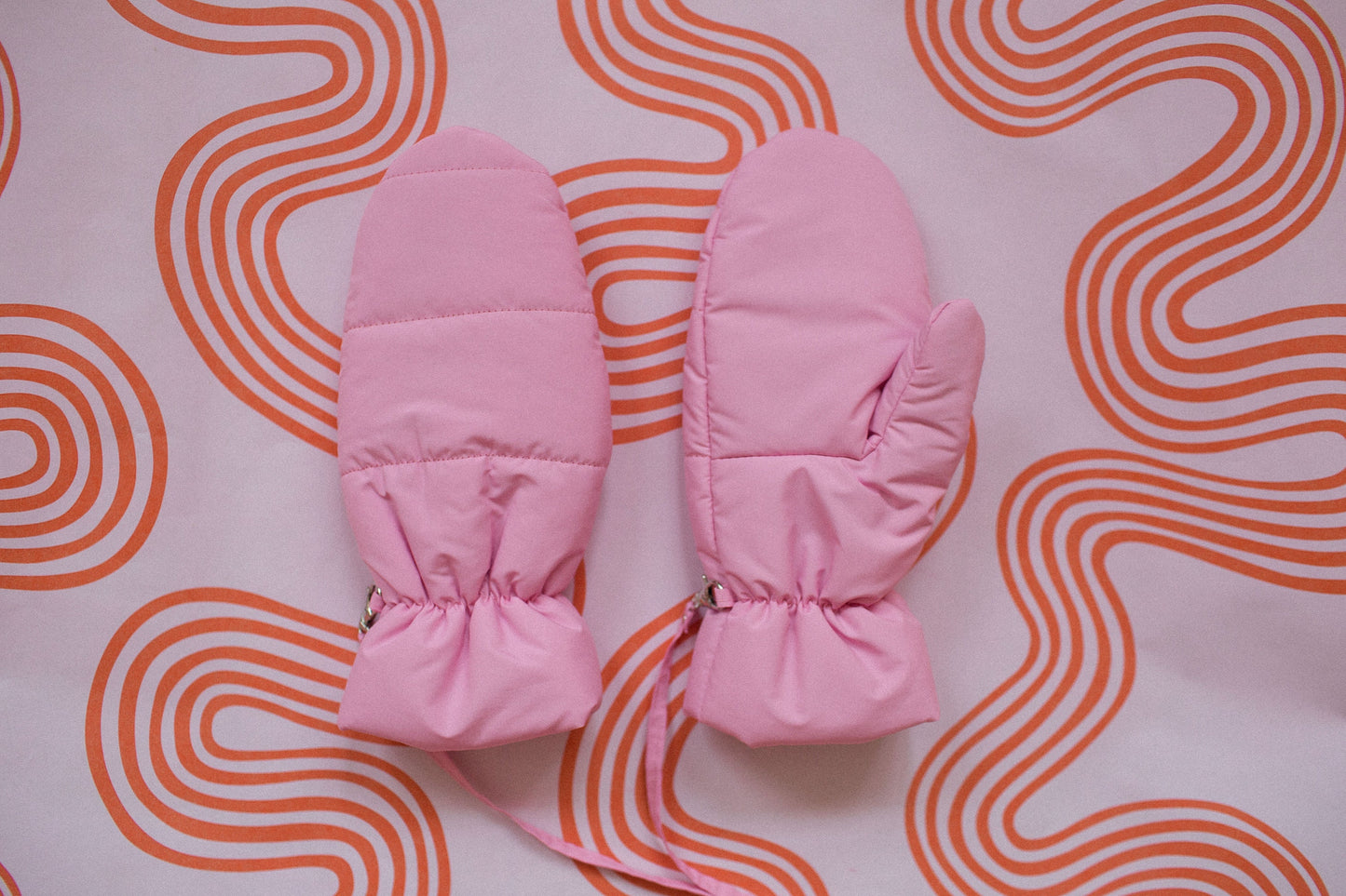 Pillow Puffer Mittens on Strings in Powder Pink