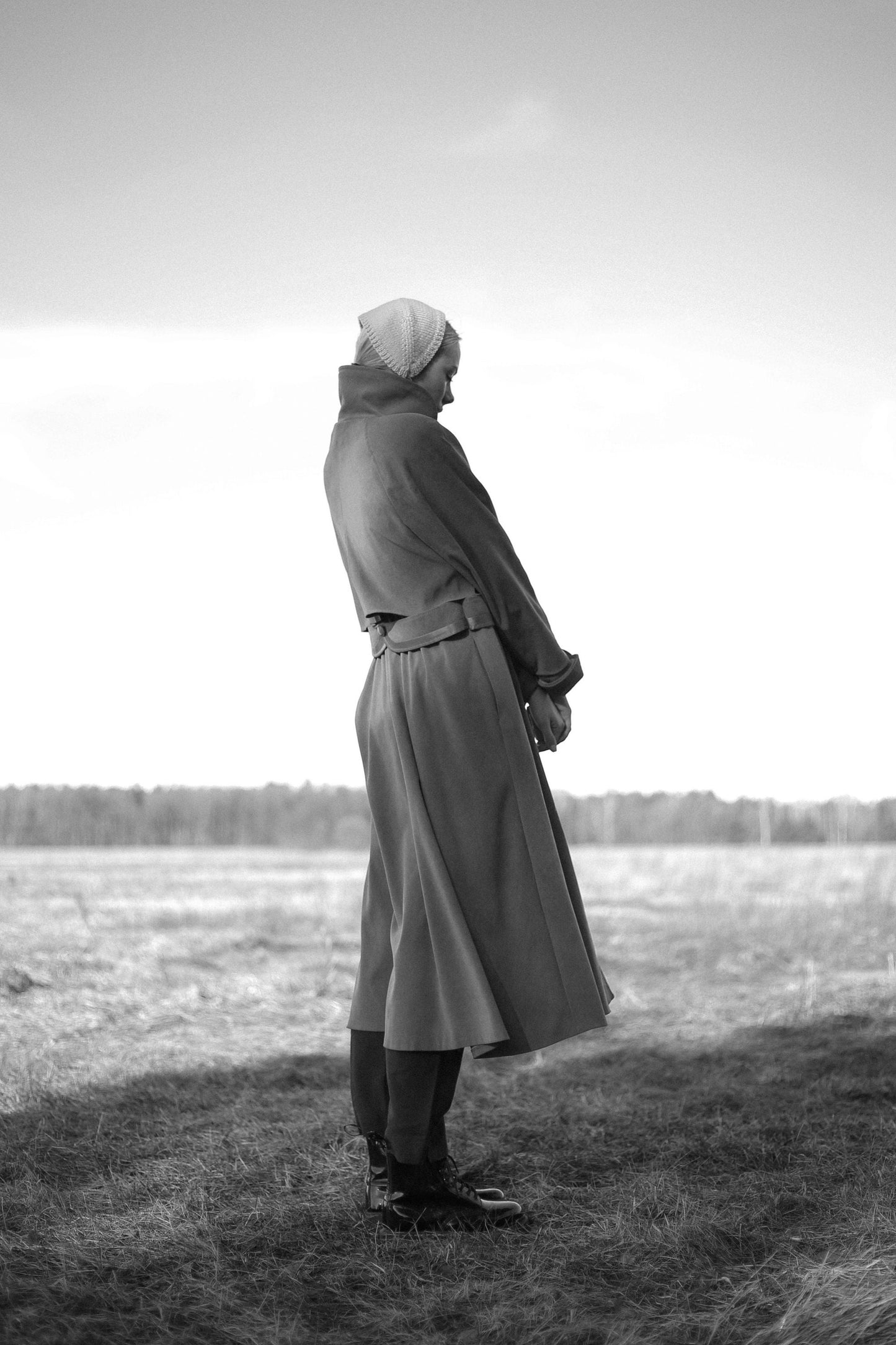 Handknitted Adult Bow Tie Bonnet in Beige