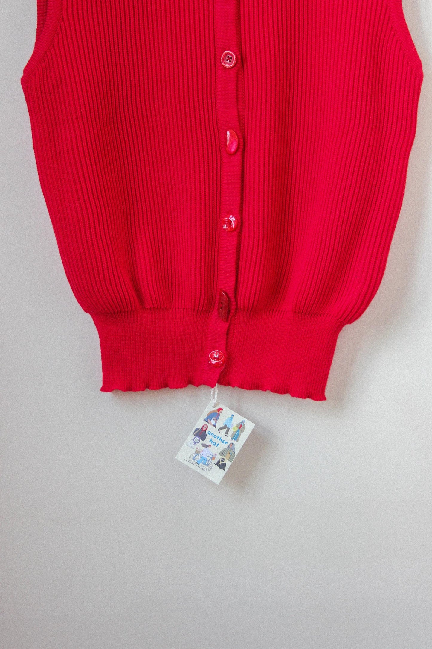 Knitted Premium Cotton Vest with random buttons in Red