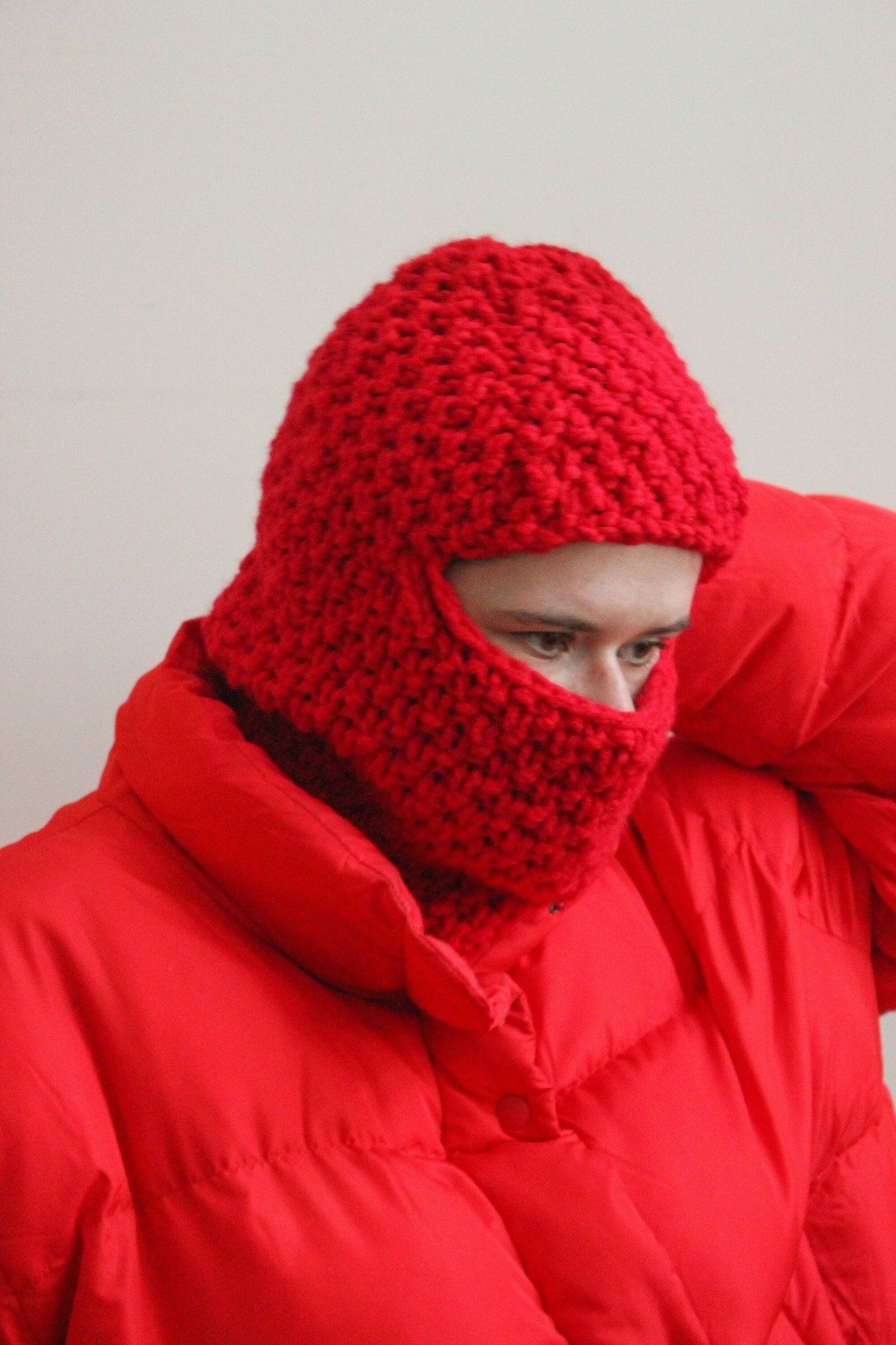 Hand knitted Chunky balaclava ski mask in scarlet red