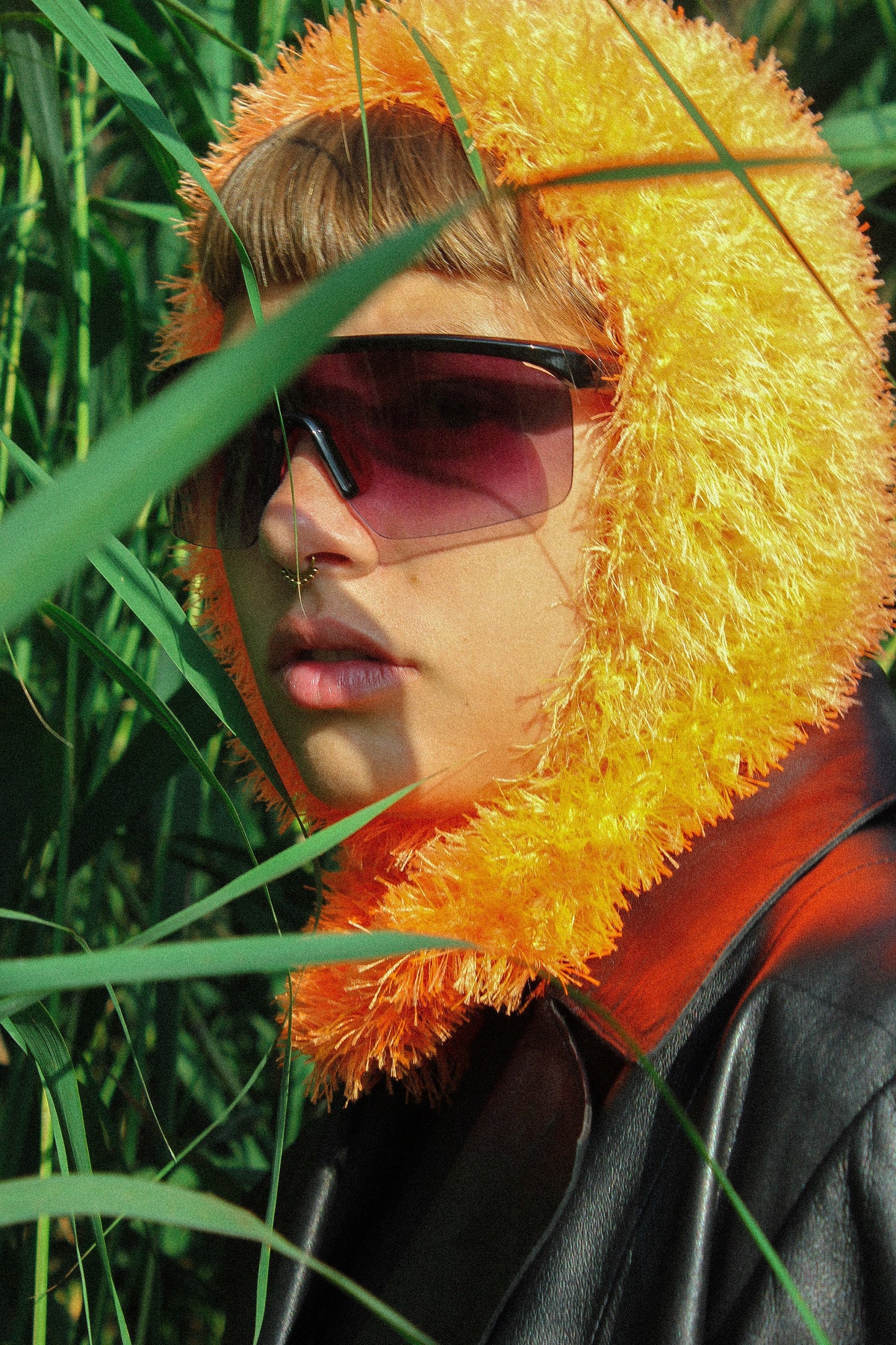 Fuzzy Yeti Faux Fur balaclava hat in mandarin orange