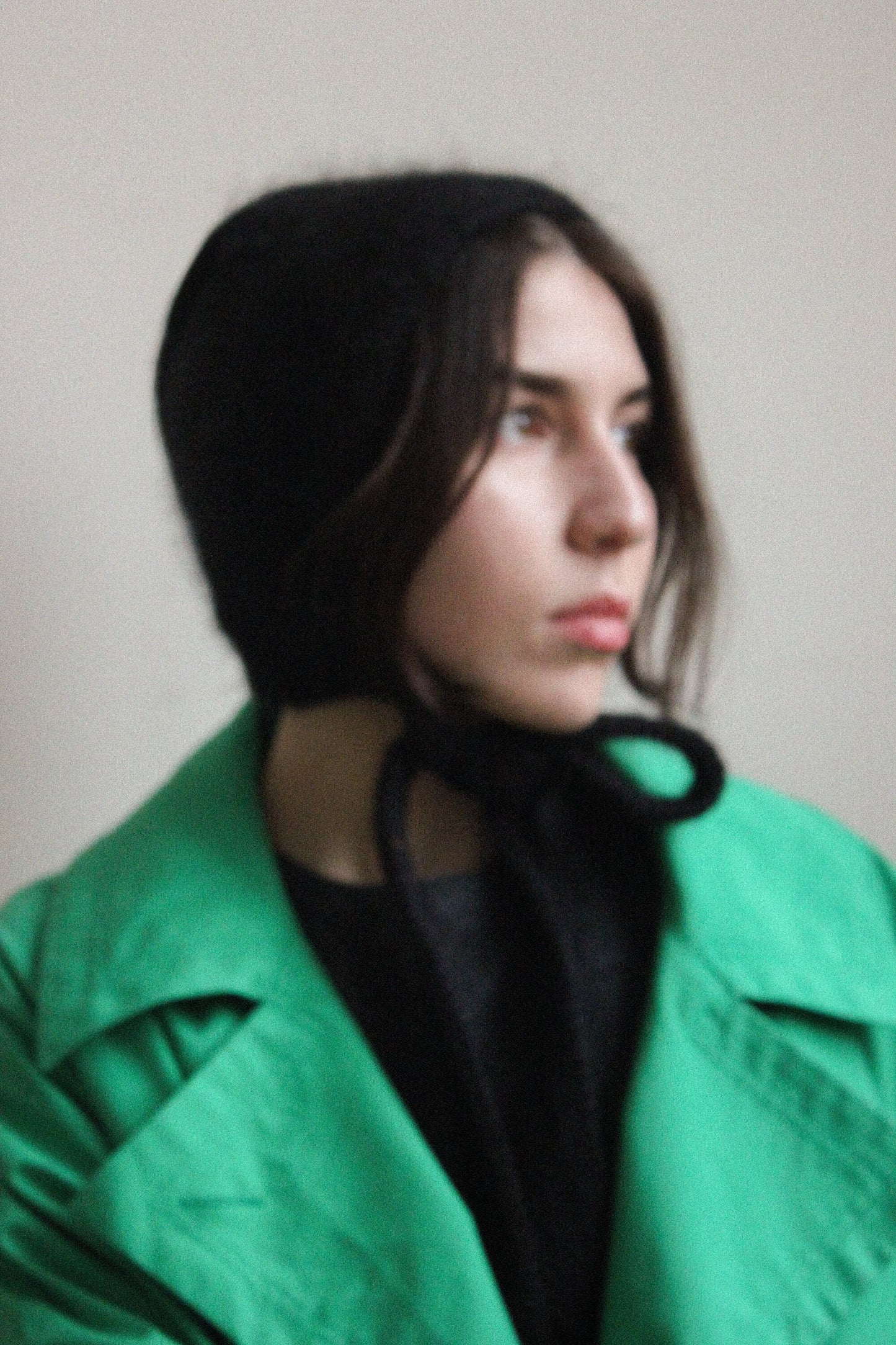 Hand - knitted Adult Bow Tie Mohair Bonnet in black