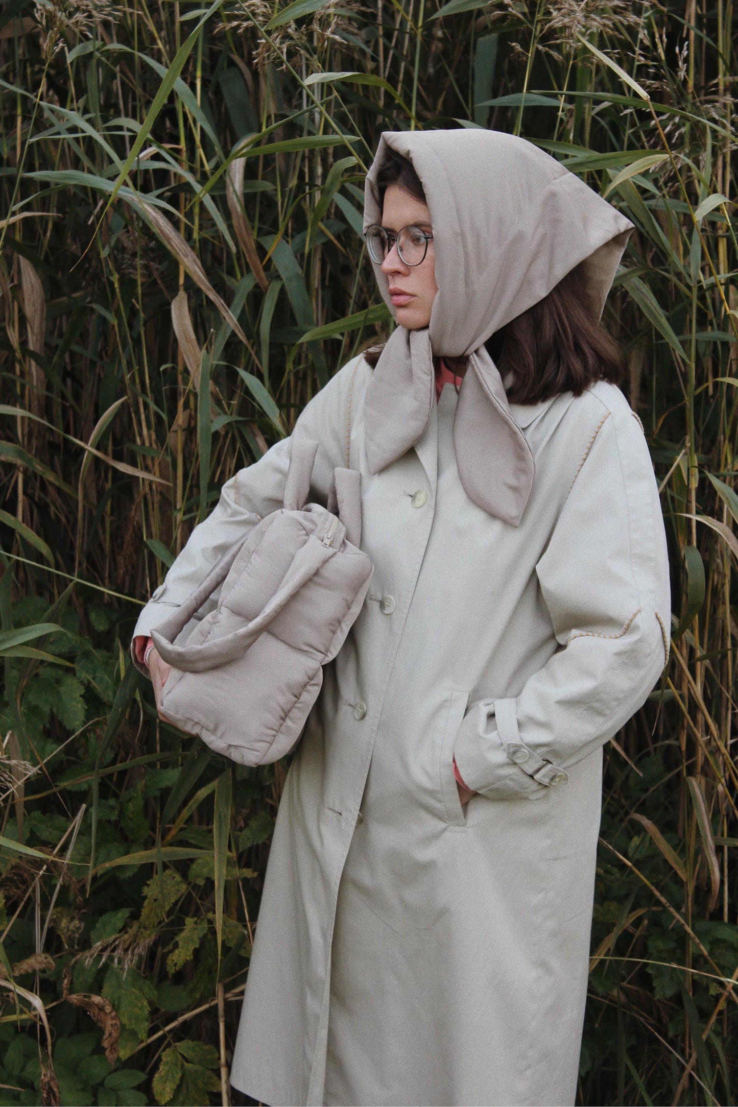 Pillow Puffer Bag in Beige