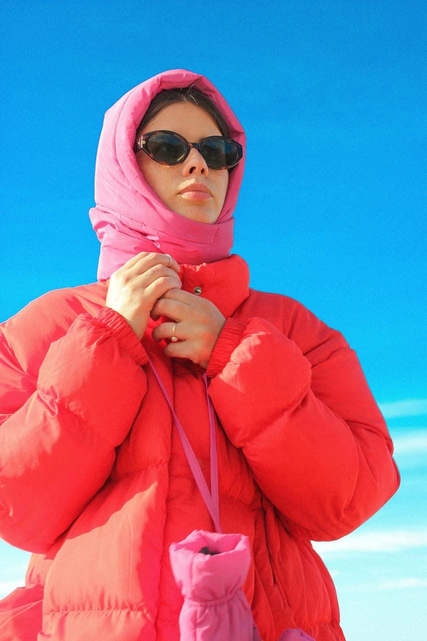 Pillow Puffer Headscarf - Balaclava in Hot Pink