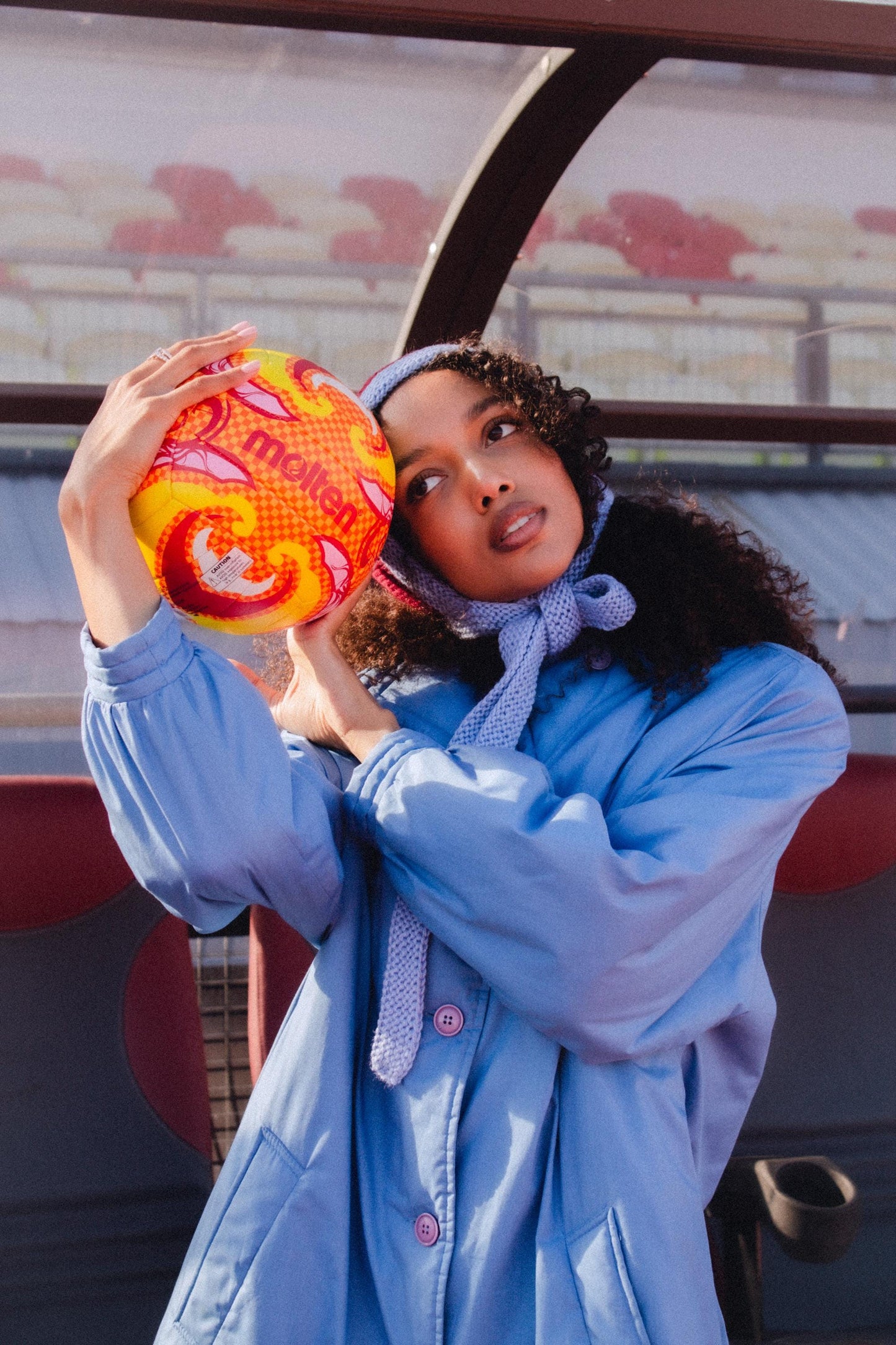 Hand-knitted Adult Bow Tie Chunky Bonnet hat in Burgundy and Light Blue
