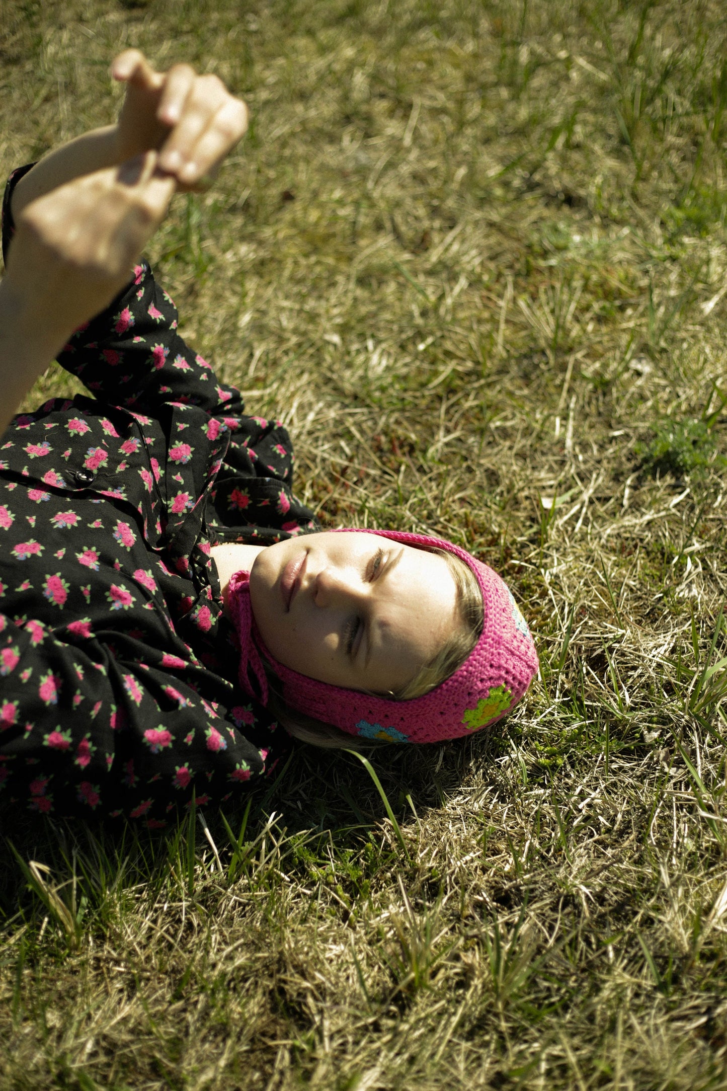 Patchwork Granny Square Adult Crochet Bow Tie Bonnet in Pink