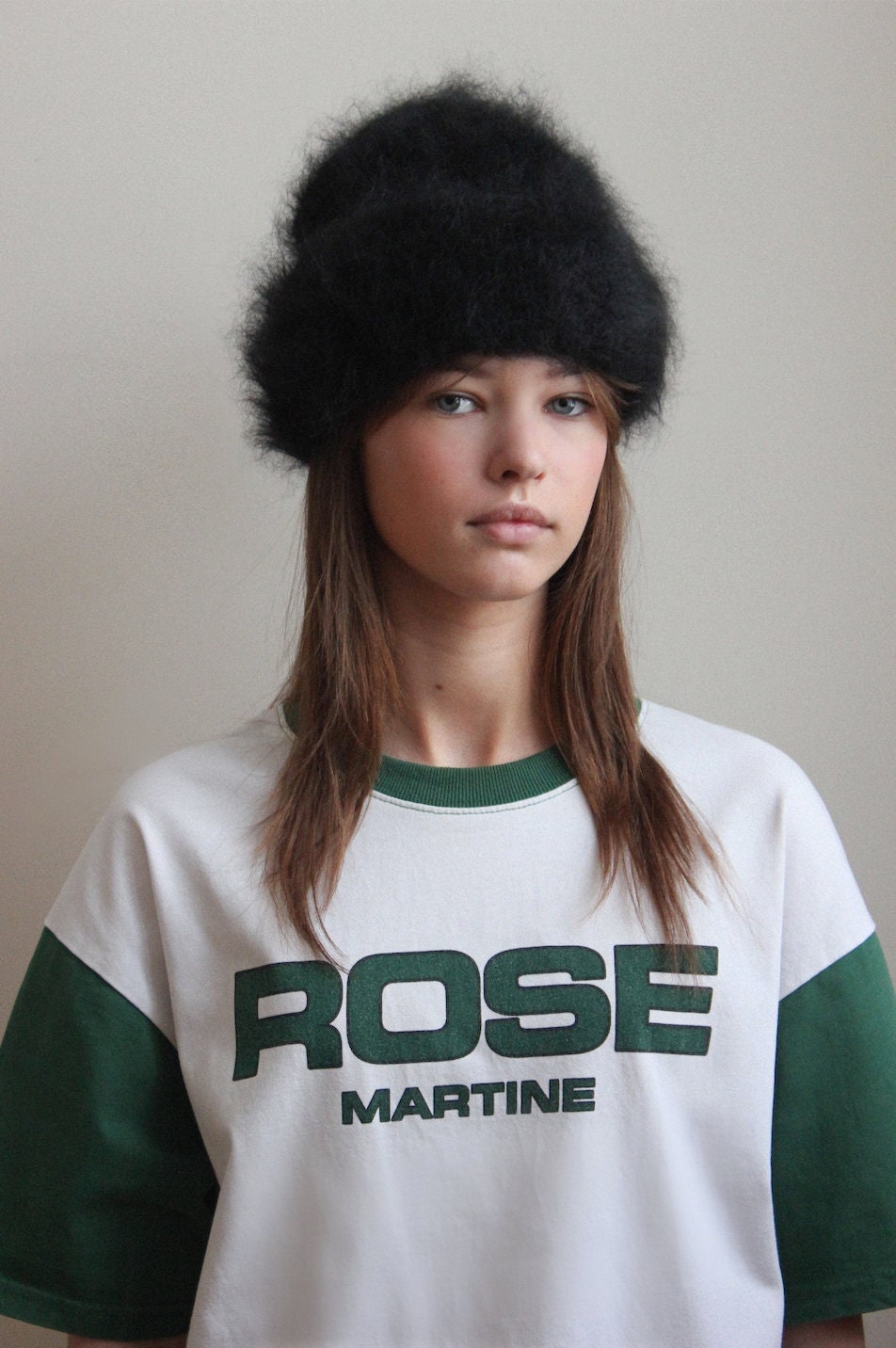 Hand - Knitted Premium Mohair Beanie Hat in Black