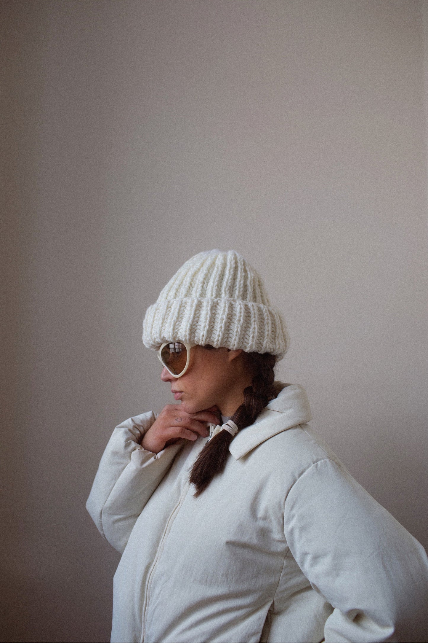 Woolen Super Chunky Beanie in Ivory