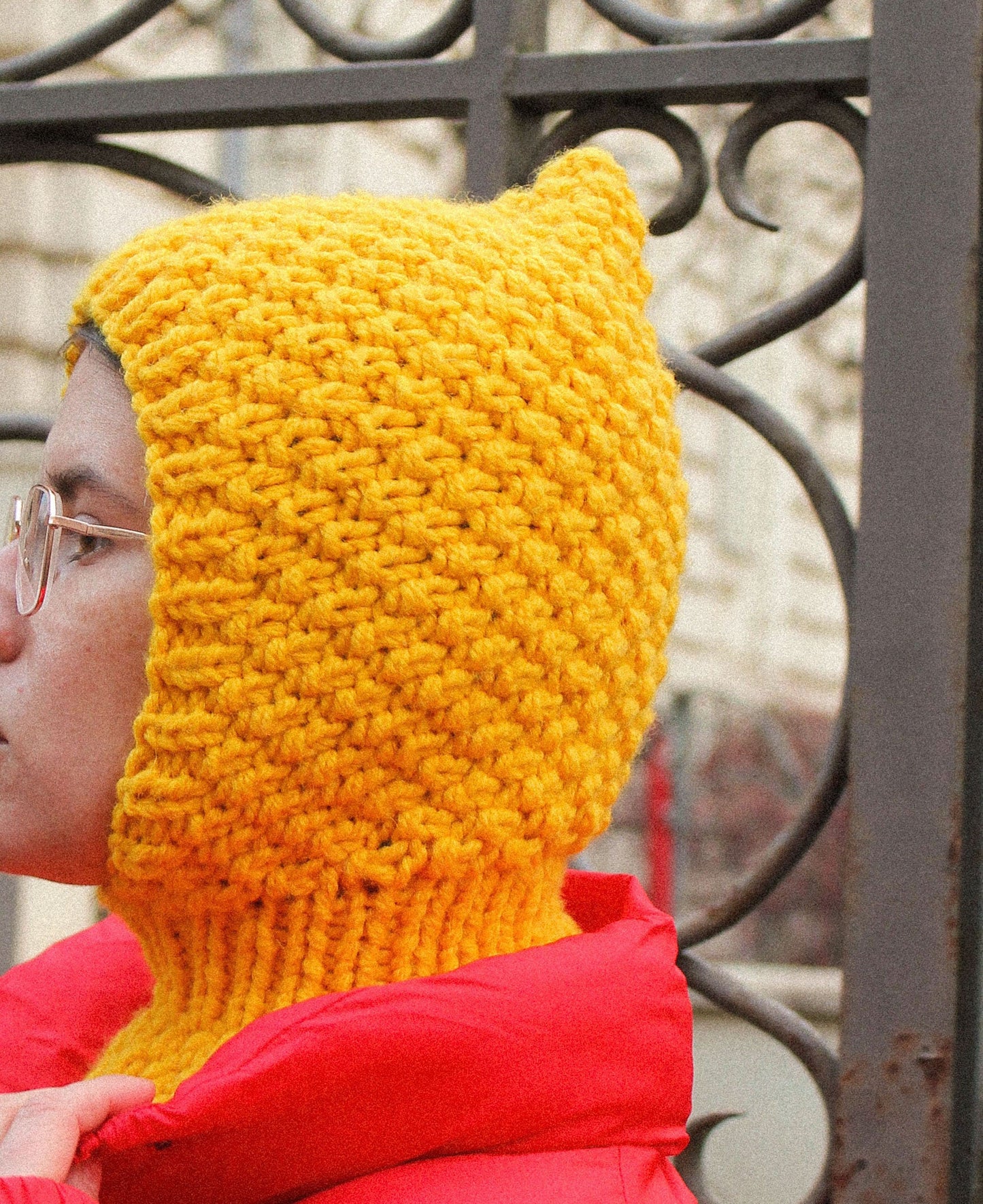 Balaclava Woolen hat in yellow yolk,mango socky balaclava knit beanie,knit helmet,knit hat,crochet balaclava, knitted hood