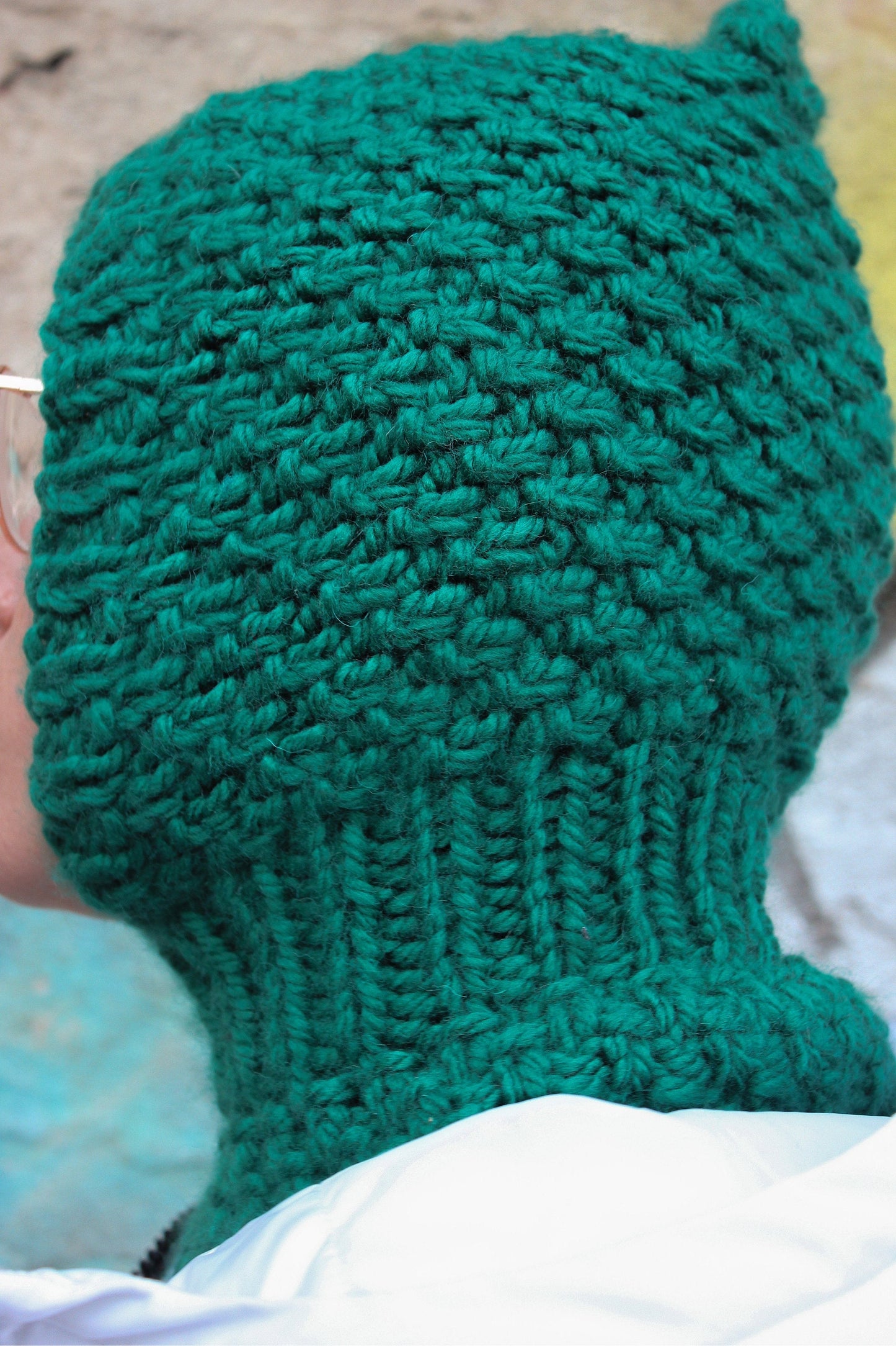 Balaclava Woolen hat in emerald green,mango socky balaclava knit beanie,knit helmet,knit hat,crochet balaclava, knitted hood