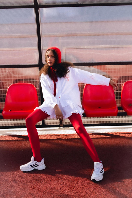 Hand - knitted Adult Bow Tie Mohair Bonnet in Red