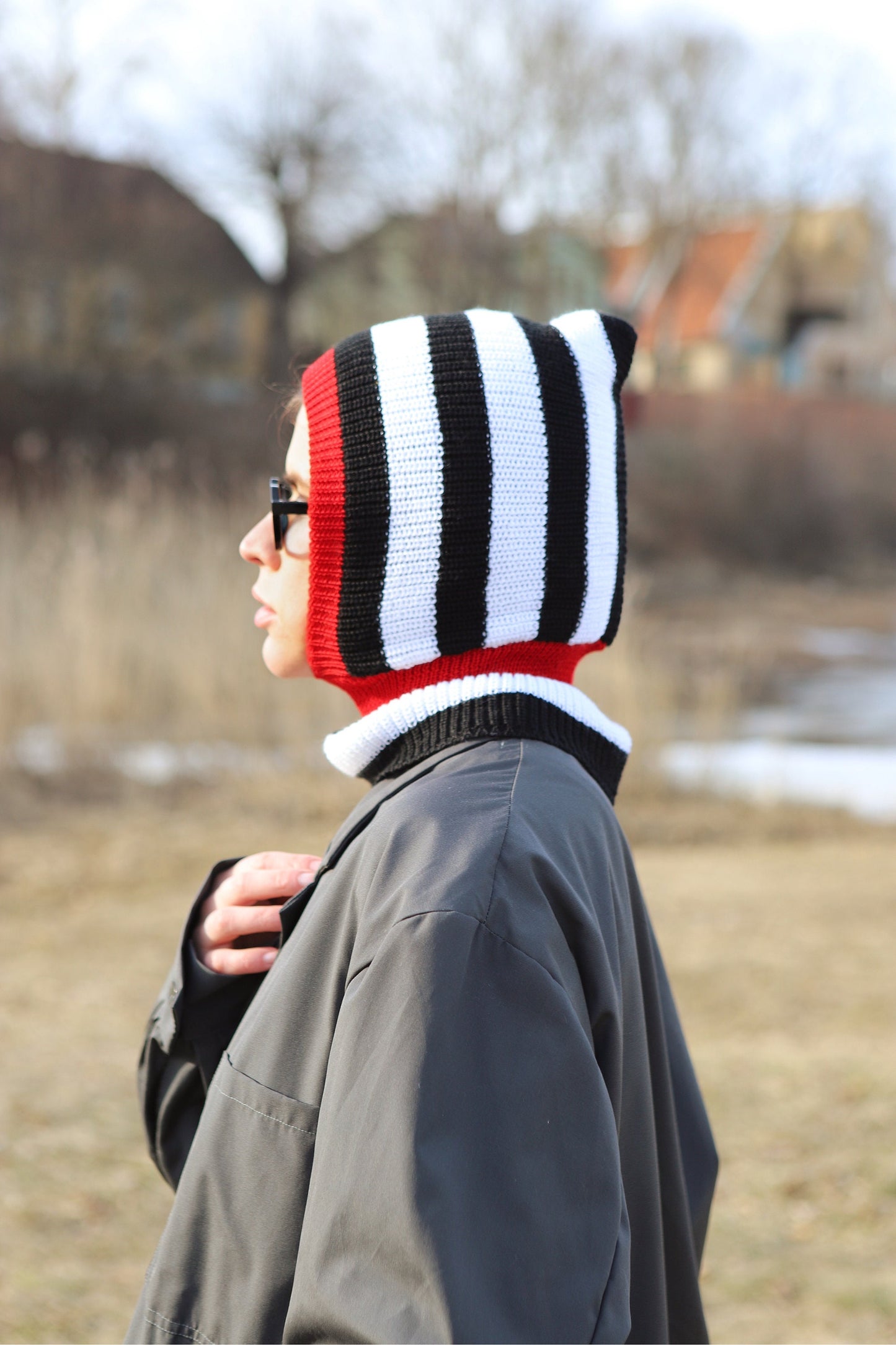 Striped Merino Wool Balaclava in Black & White