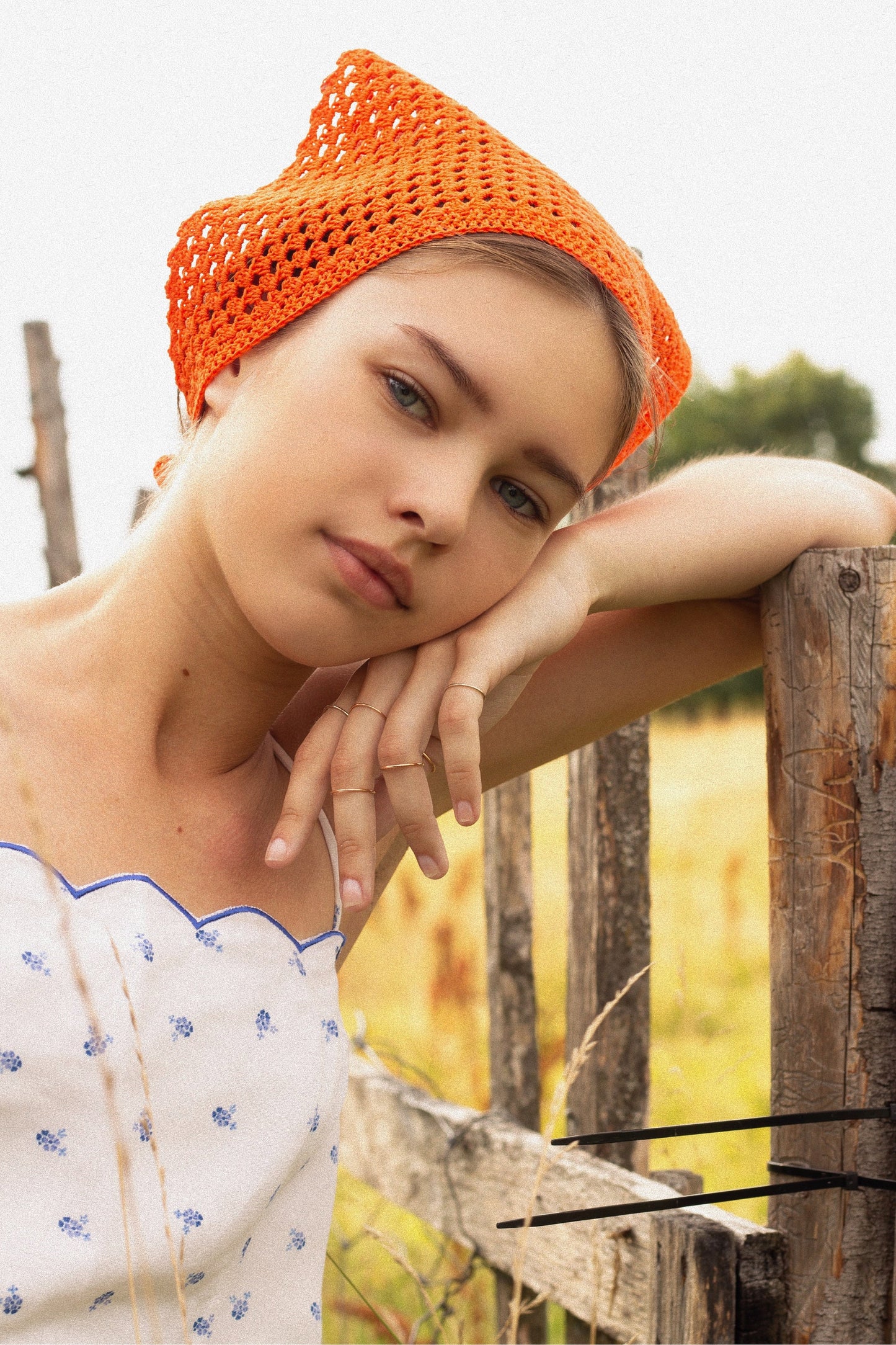 Crochet Mesh Headscarf in Orange
