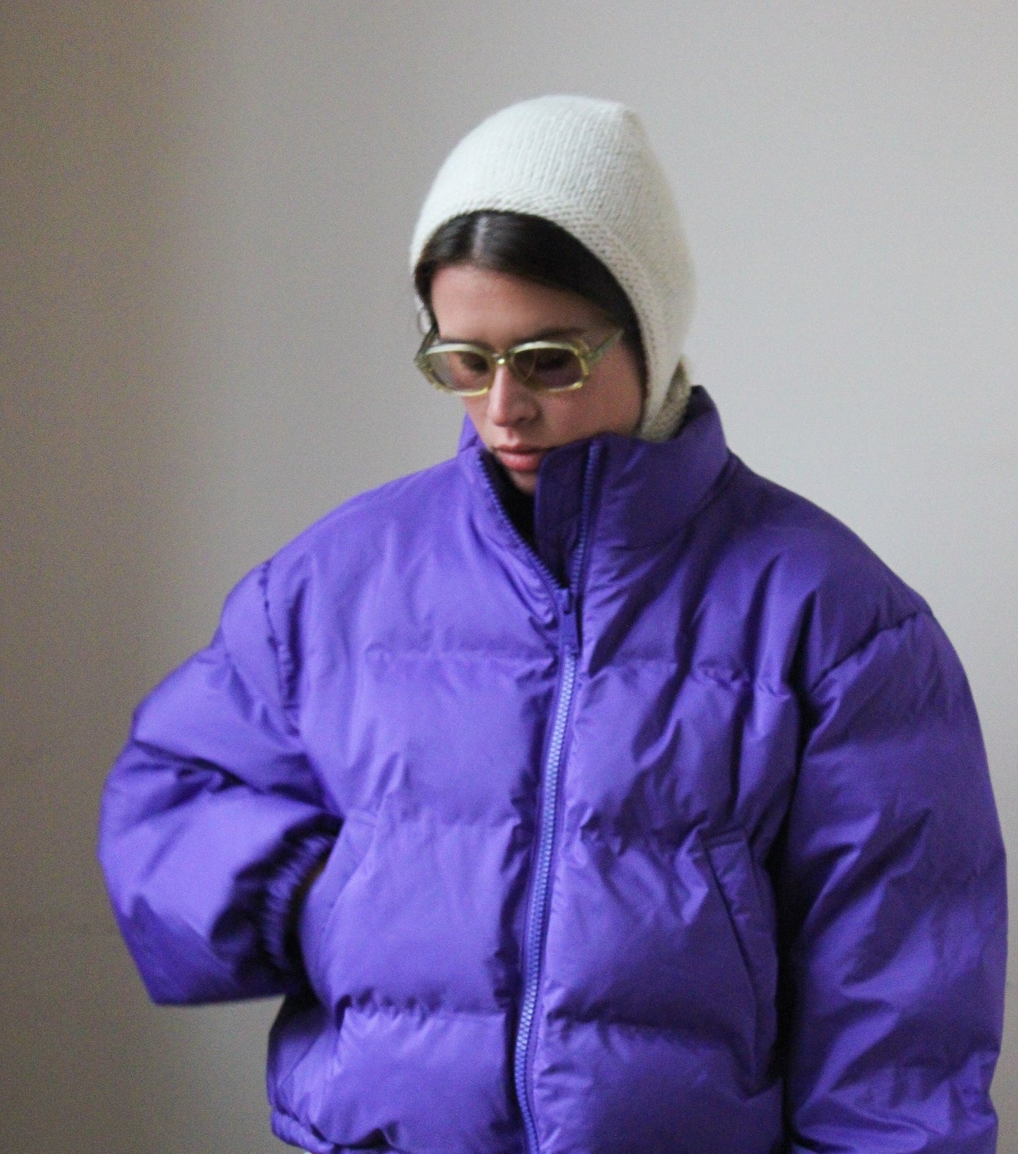 Hand-knitted Adult Bow Long Tie Bonnet hat in White