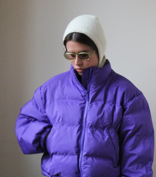 Hand-knitted Adult Bow Long Tie Bonnet hat in White