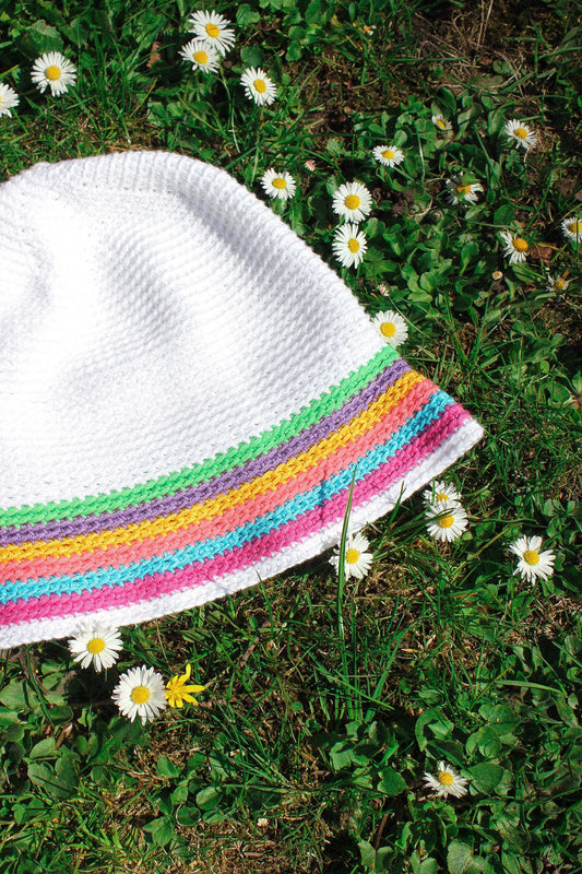 Hand-knitted crochet multi colored bucket hat