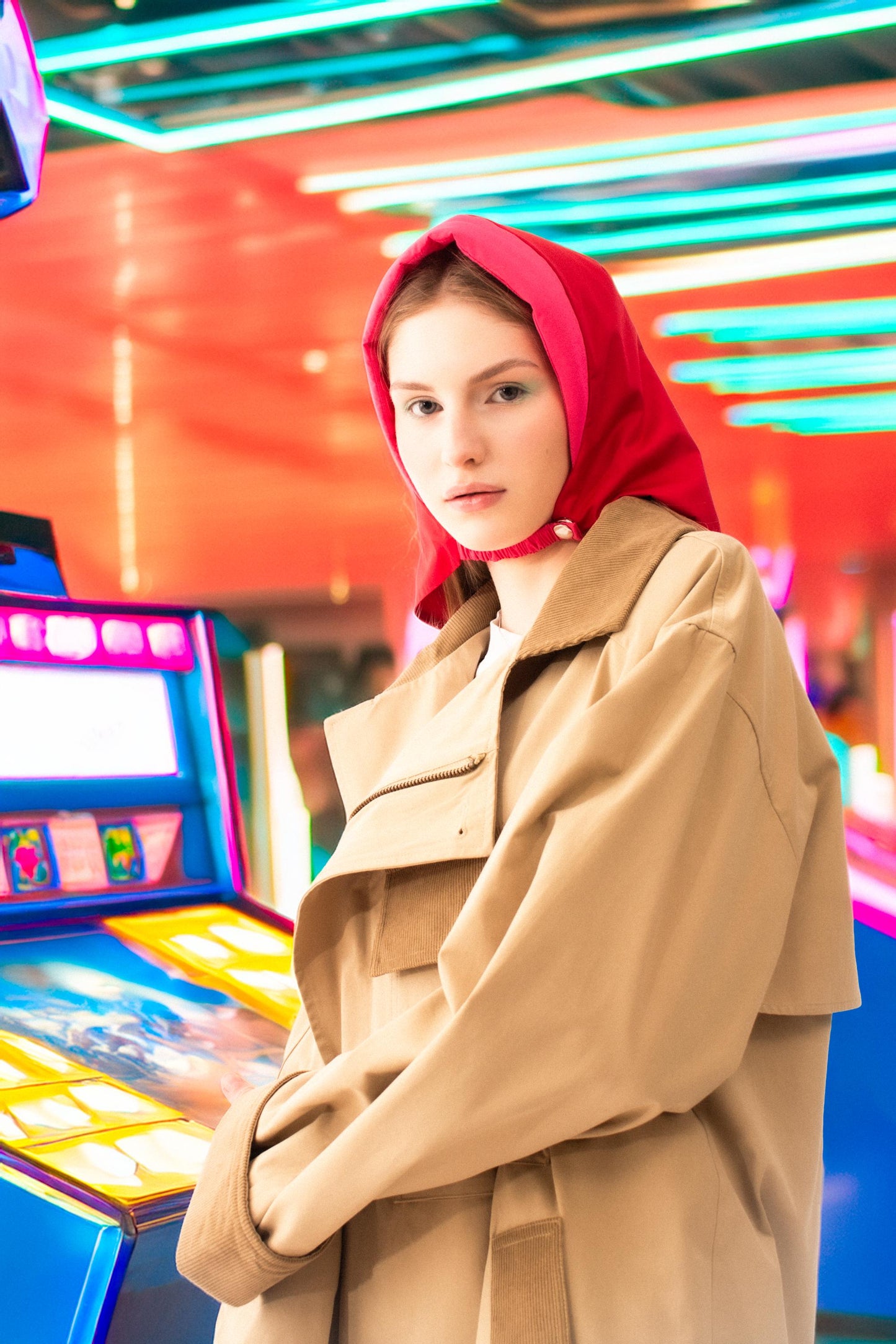 Rain Headscarf in Red & Hot Pink