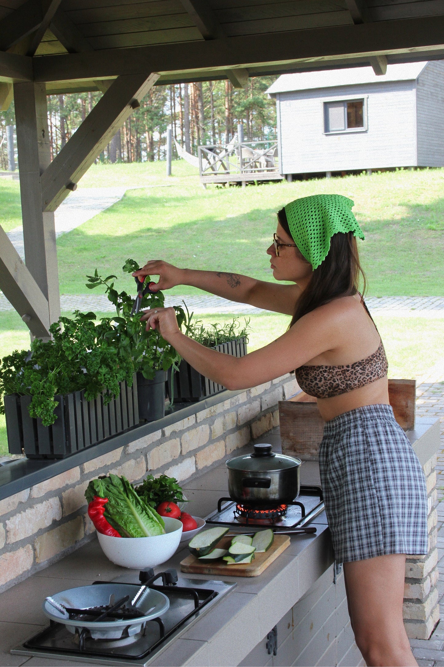 Crochet Mesh Headscarf in Light Green