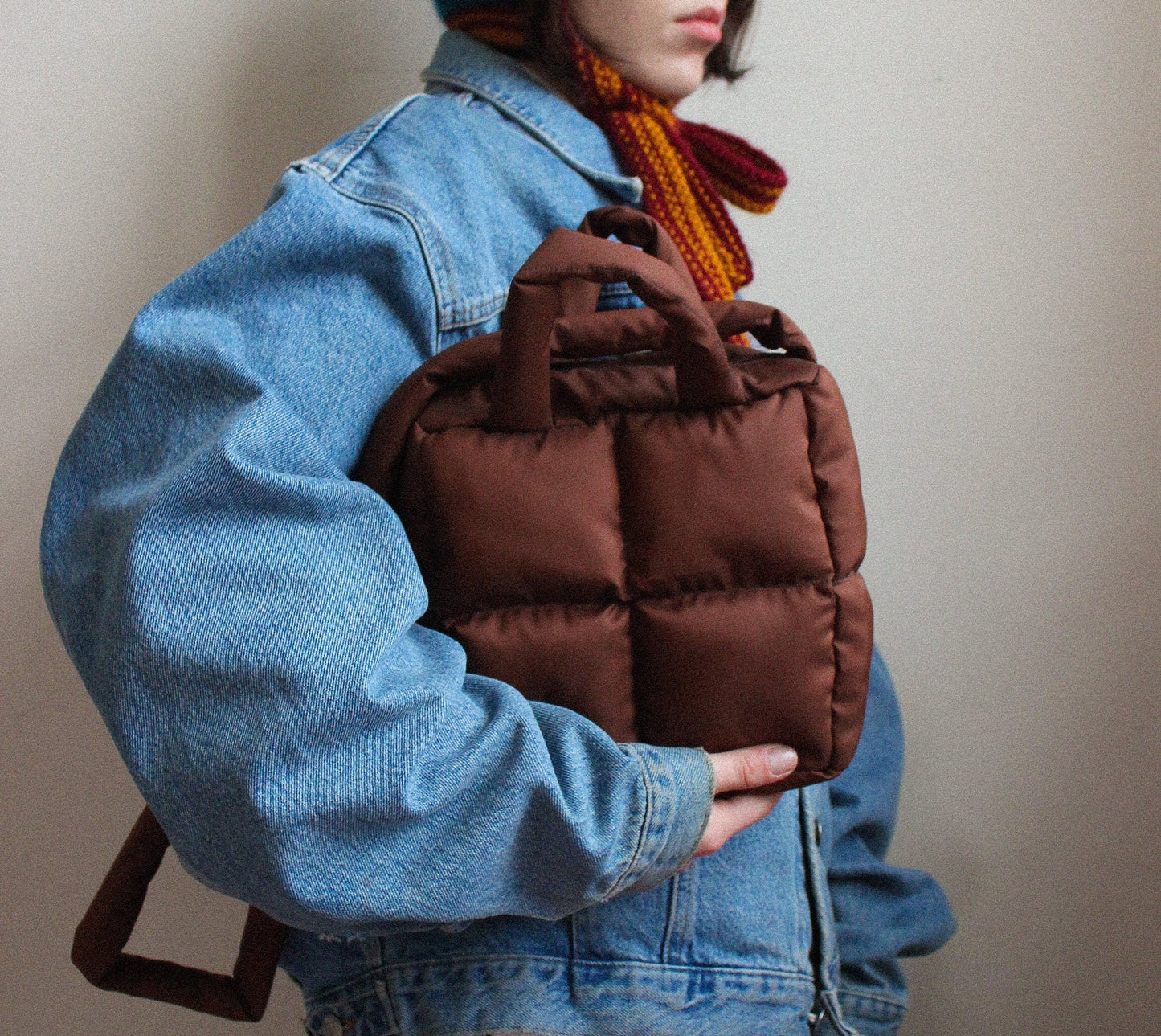 Mini Pillow Puffer Essential bag in Brown