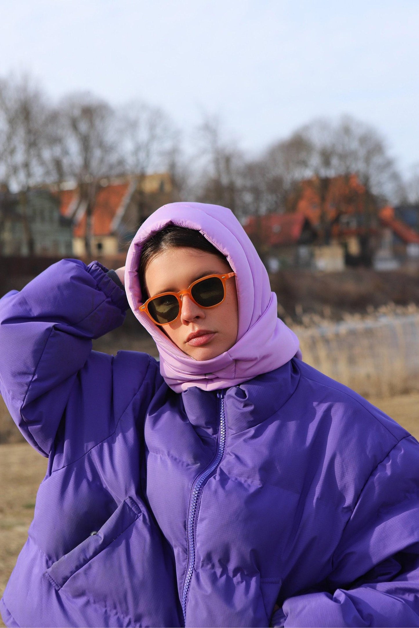 Pillow Puffer Headscarf - Balaclava in Lilac