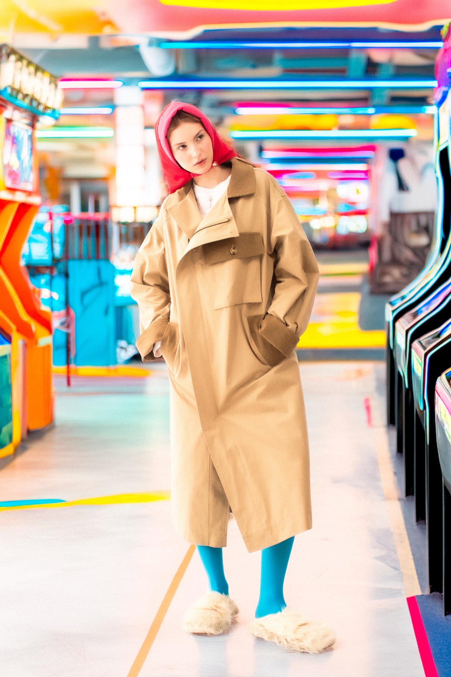 Rain Headscarf in Red & Hot Pink