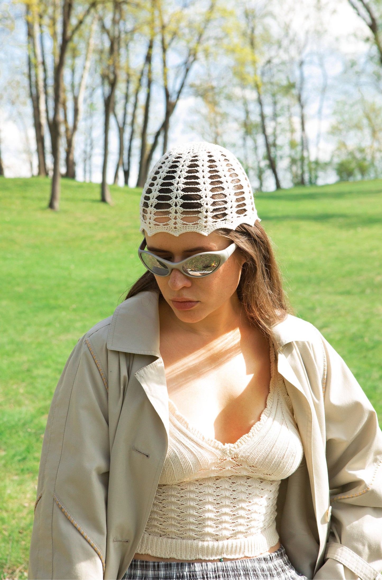 Crochet Premium Cotton Mesh Knitted Hat in White, skull hat,retro hat,crochet hat,summer hat,crochet beanie