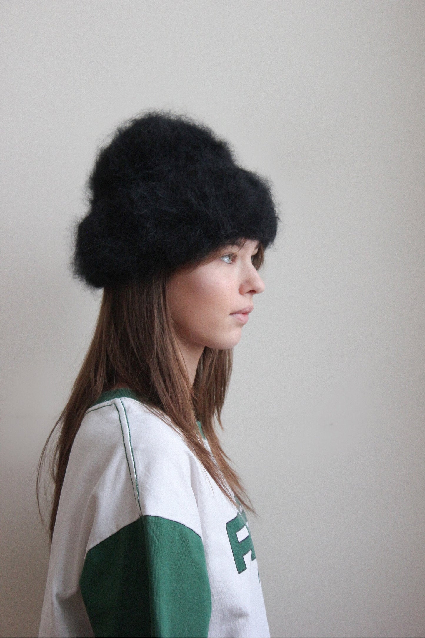 Hand - Knitted Premium Mohair Beanie Hat in Black